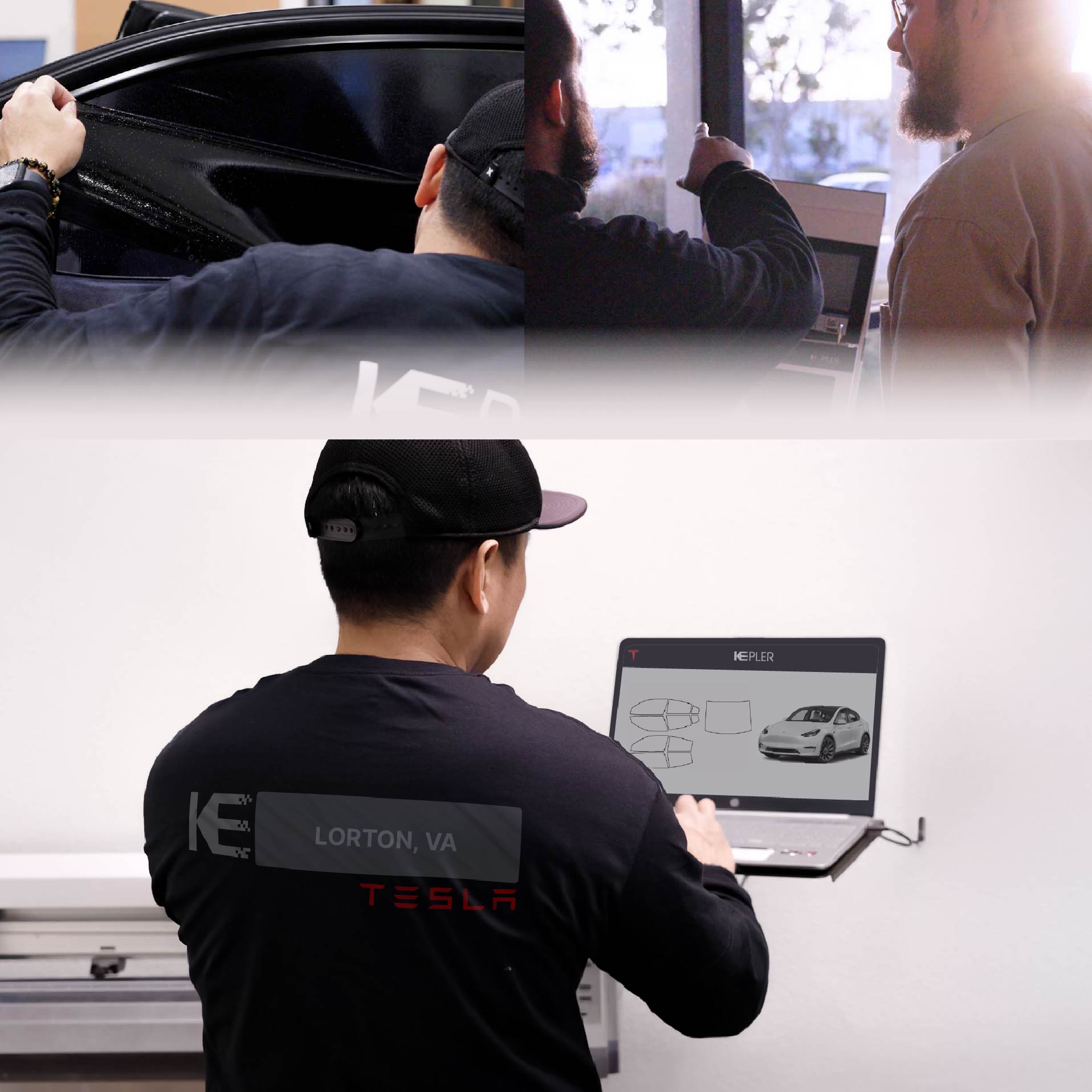 Expert Technician Installing Advanced Window Tint to Tesla in Lorton