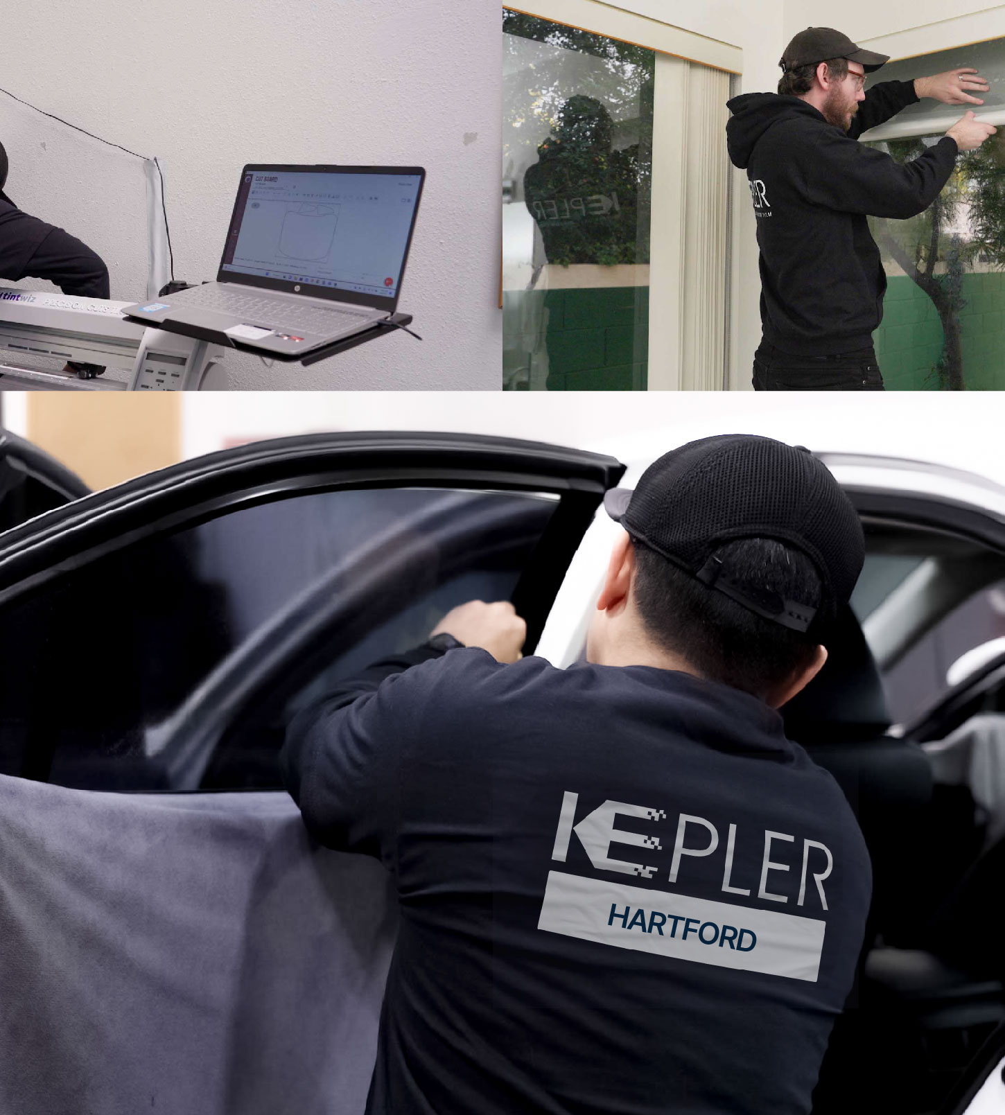 Automotive Window Tinting Expert Applying Film in Hartford, Connecticut