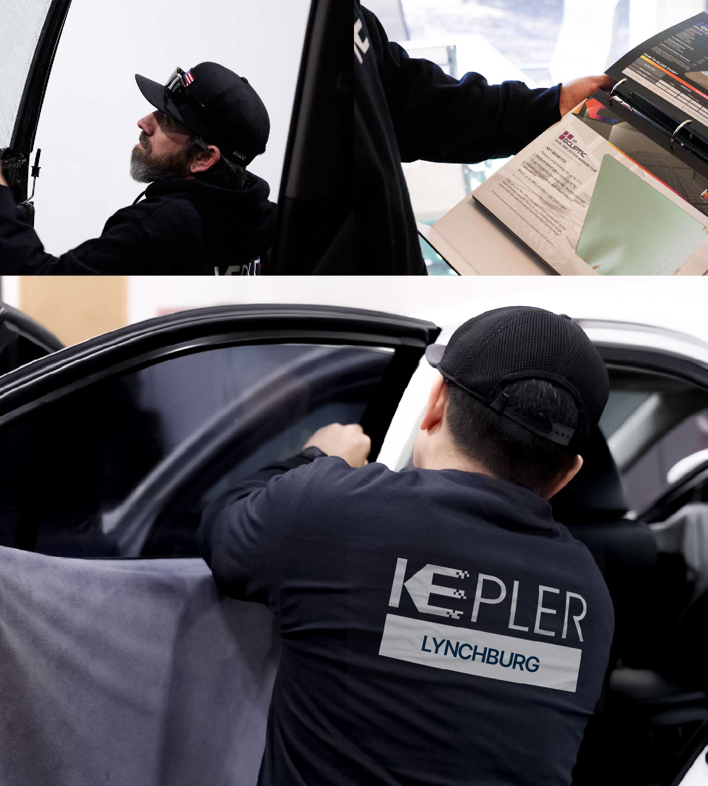 Automotive Window Tinting Expert Applying Film in Lynchburg, Virginia
