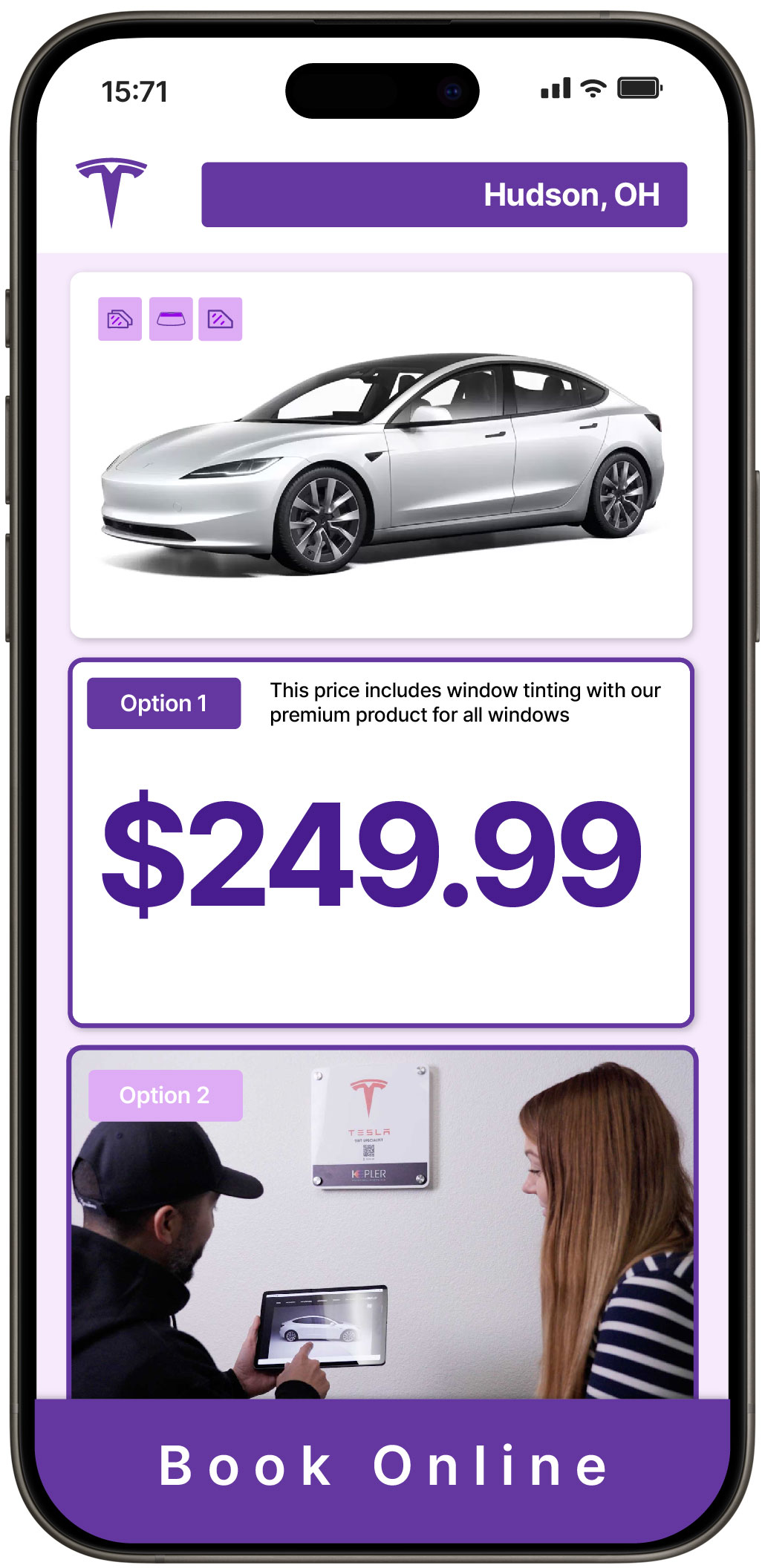 View Affordable Tesla Window Tinting Costs in Hudson, Ohio