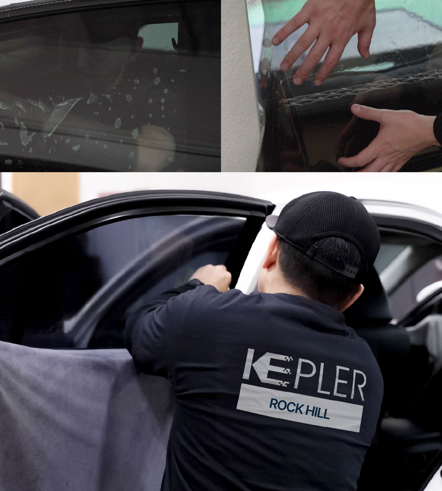 Automotive Window Tinting Expert Applying Film in Rock Hill, South Carolina