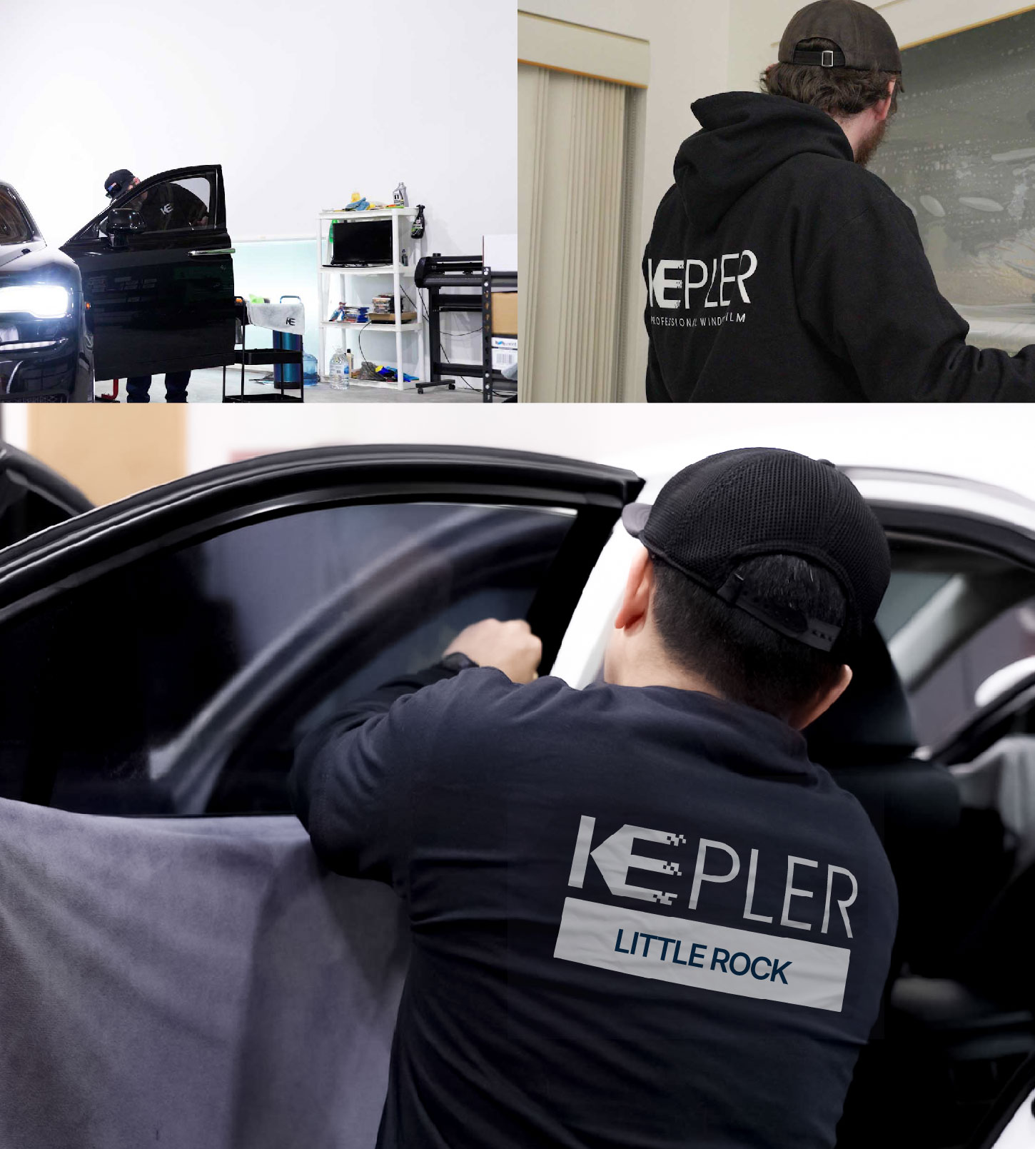 Automotive Window Tinting Expert Applying Film in Little Rock, Arkansas