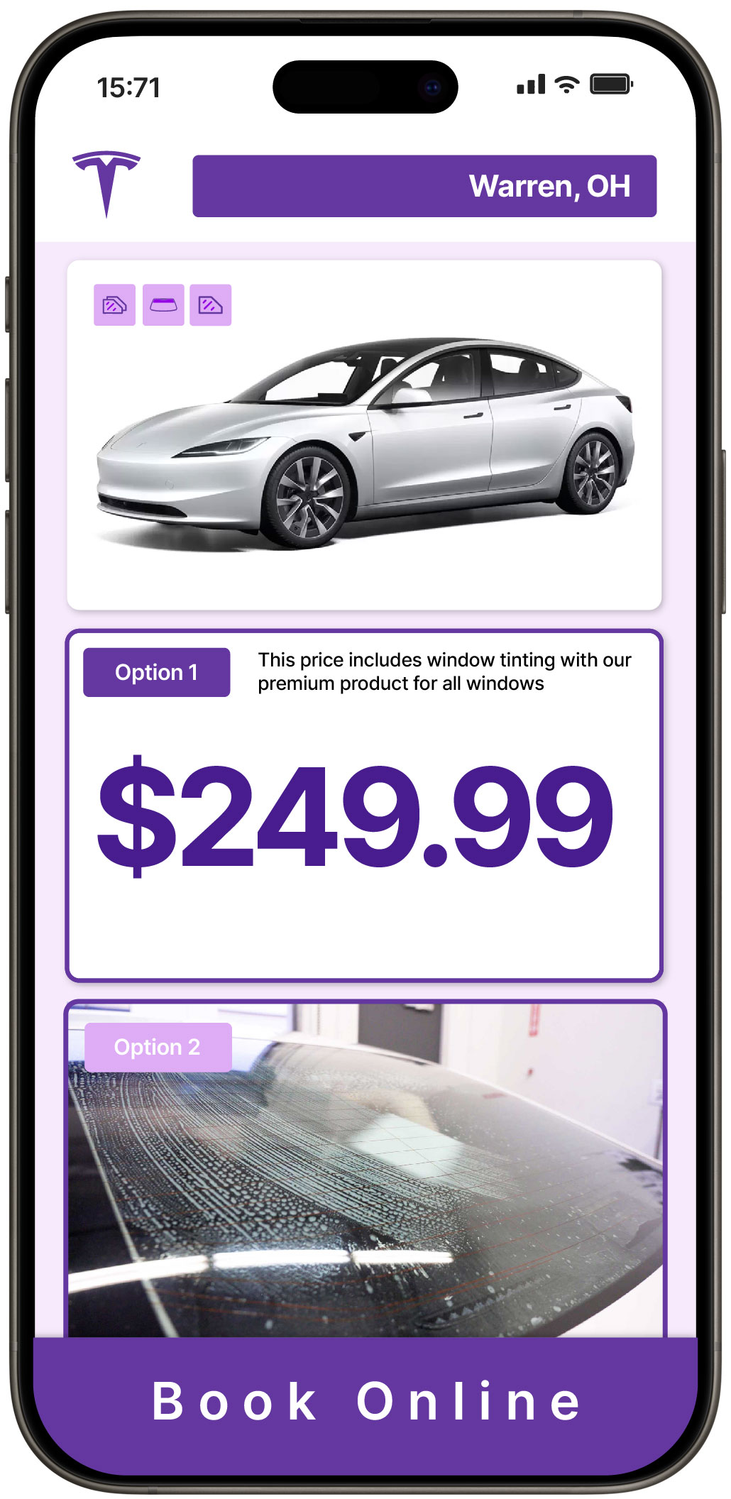 View Competitive Tesla Window Tinting Costs in Warren, Ohio