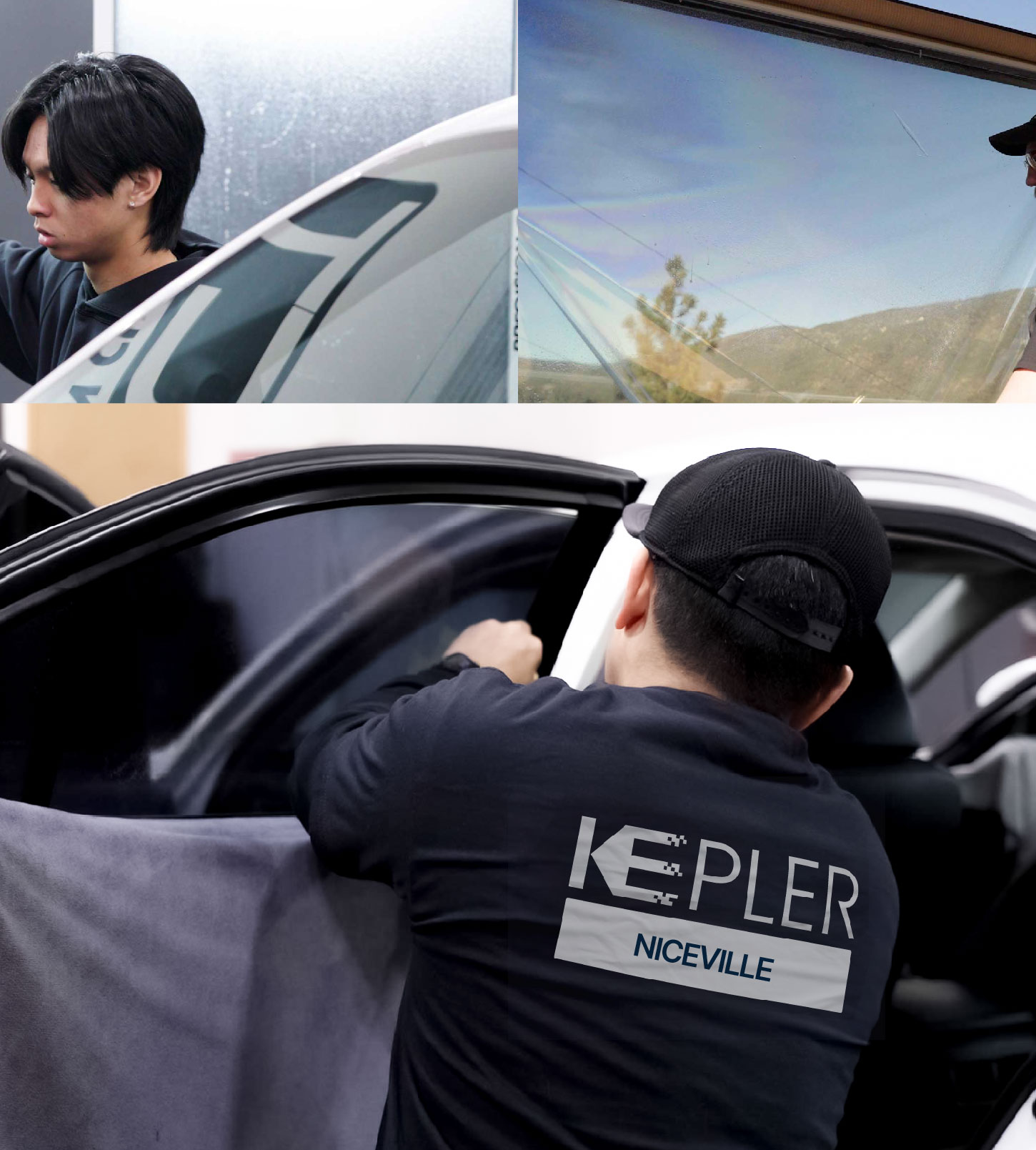 Automotive Window Tinting Expert Applying Film in Niceville, Florida