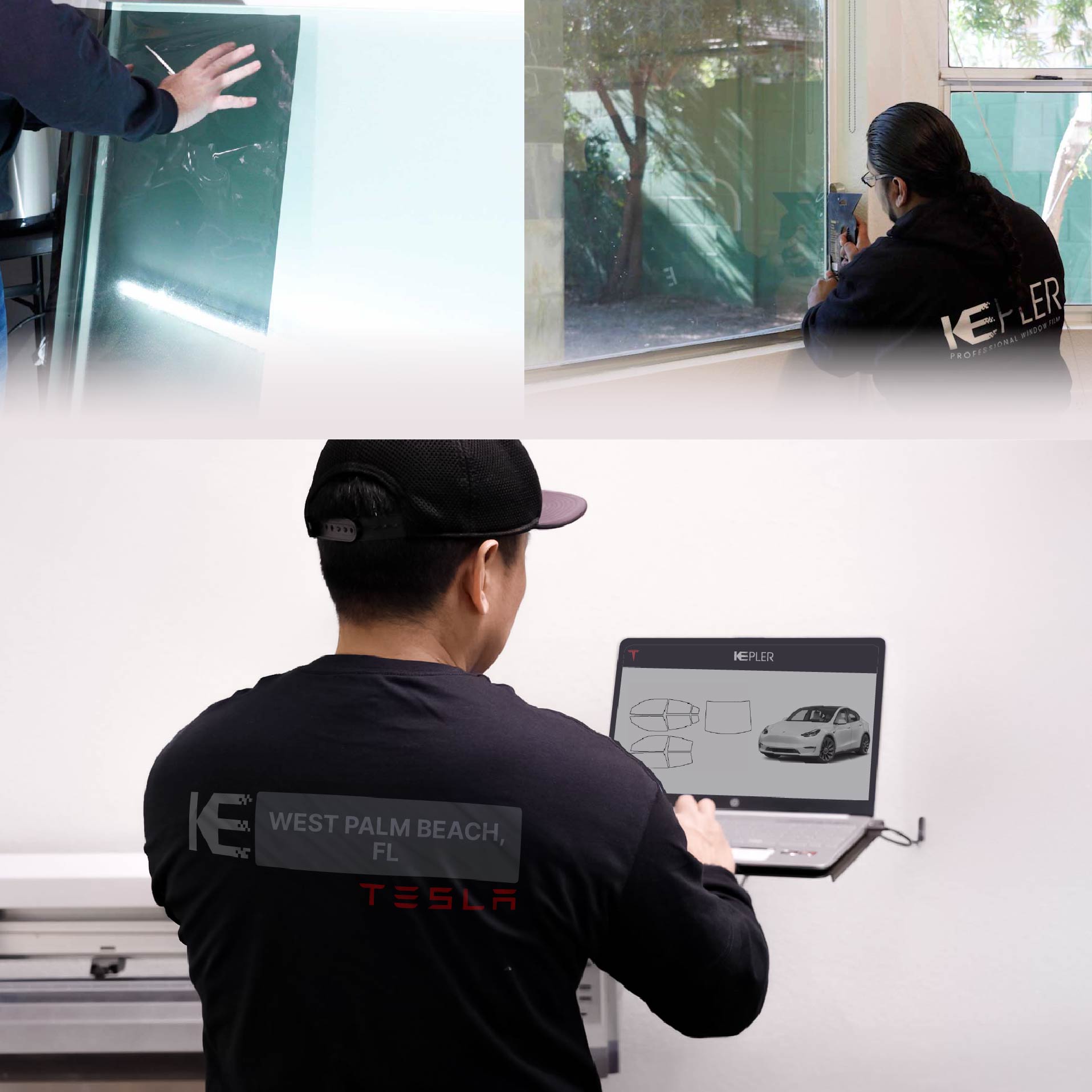 Kepler Technician Fitting Advanced Window Tint to Tesla in West Palm Beach