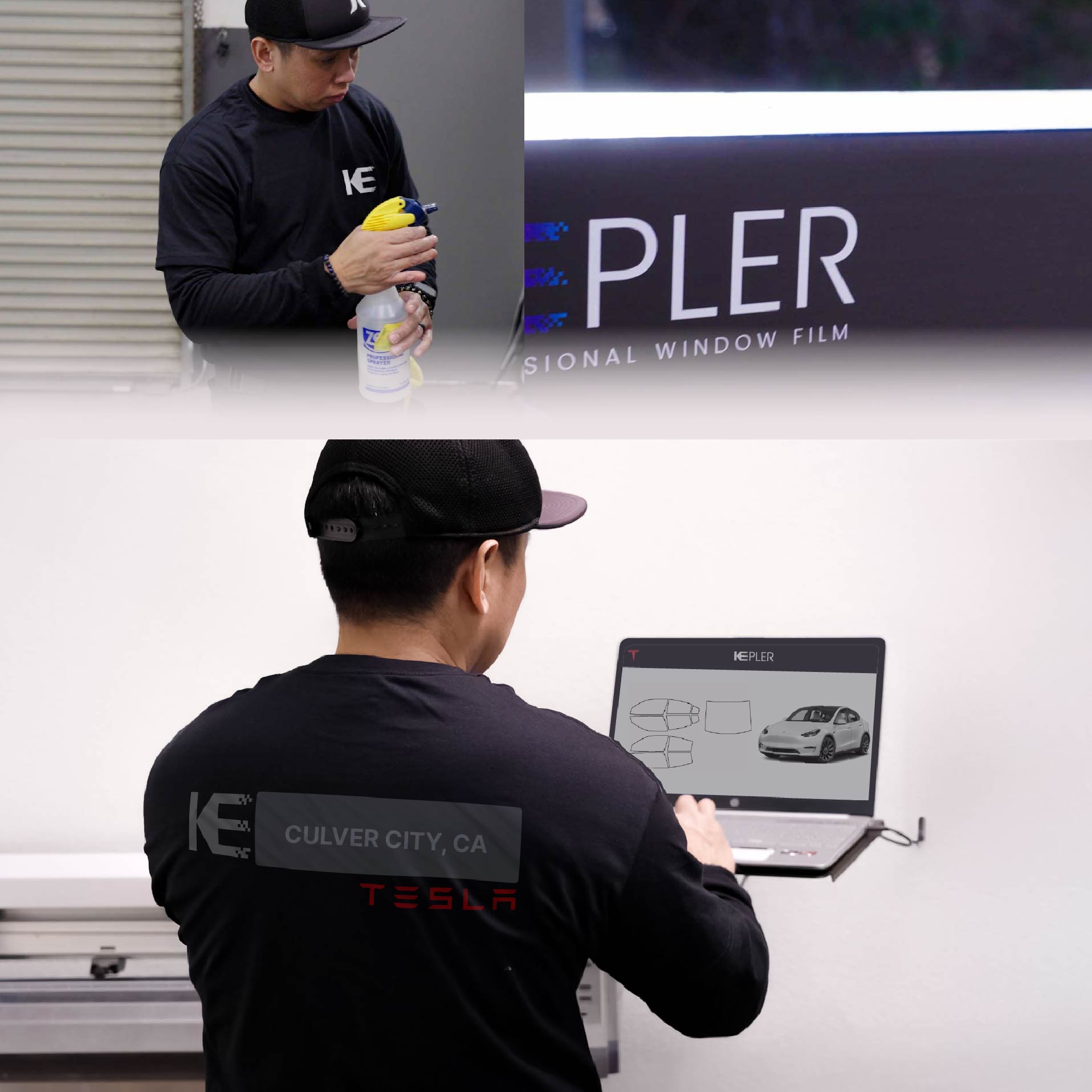Kepler Technician Fitting High-tech Window Tint to Tesla in Culver City