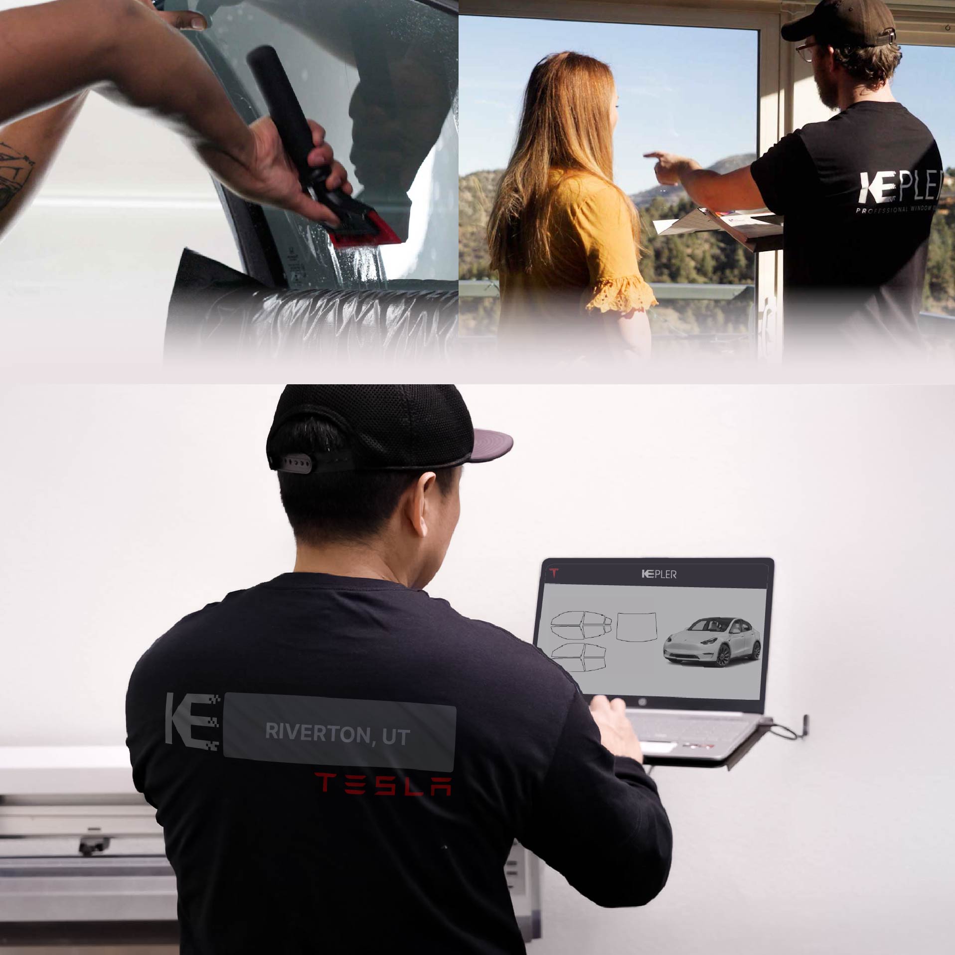 Kepler Technician Fitting High-tech Window Tint to Tesla in Riverton