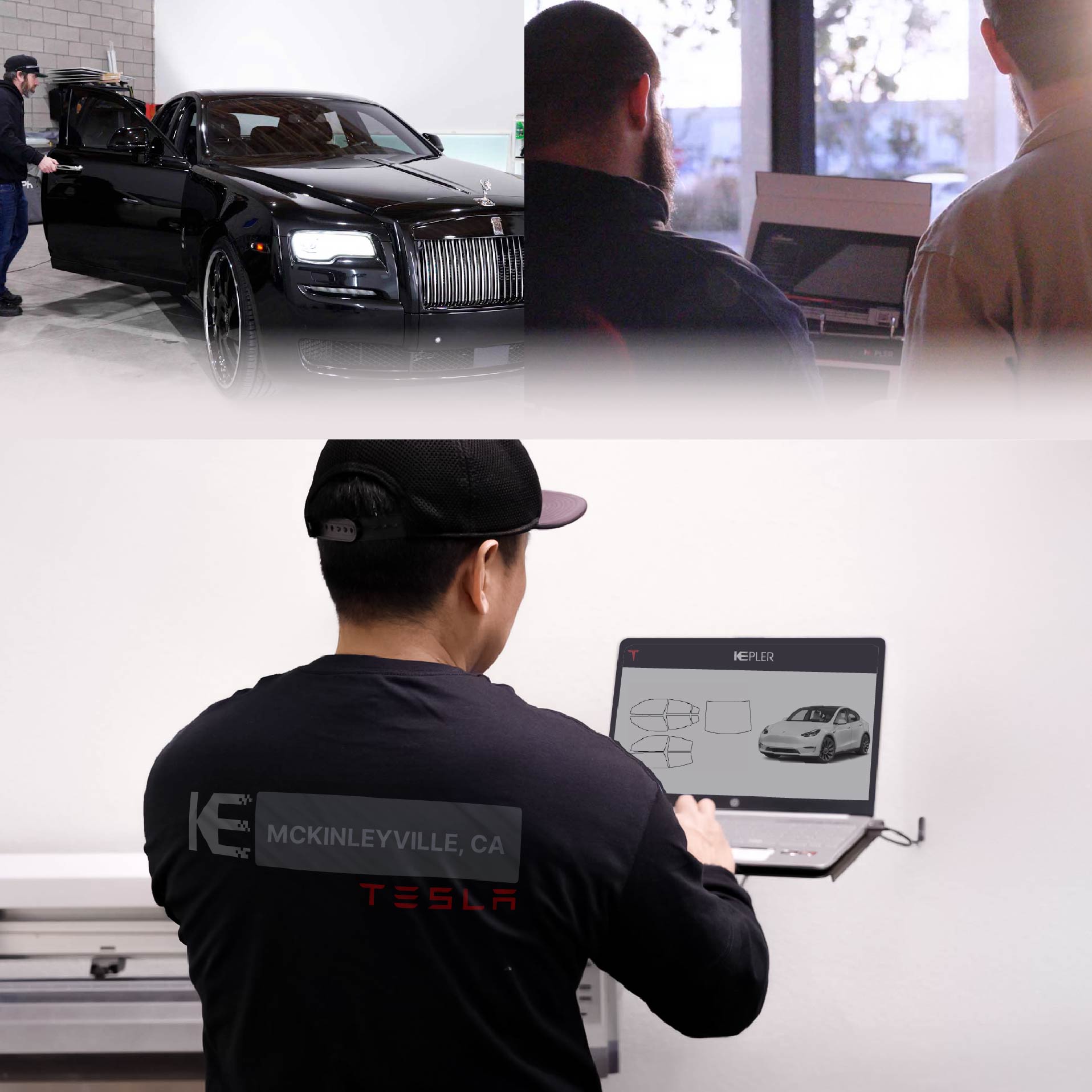 Kepler Technician Fitting High-tech Window Tint to Tesla in McKinleyville