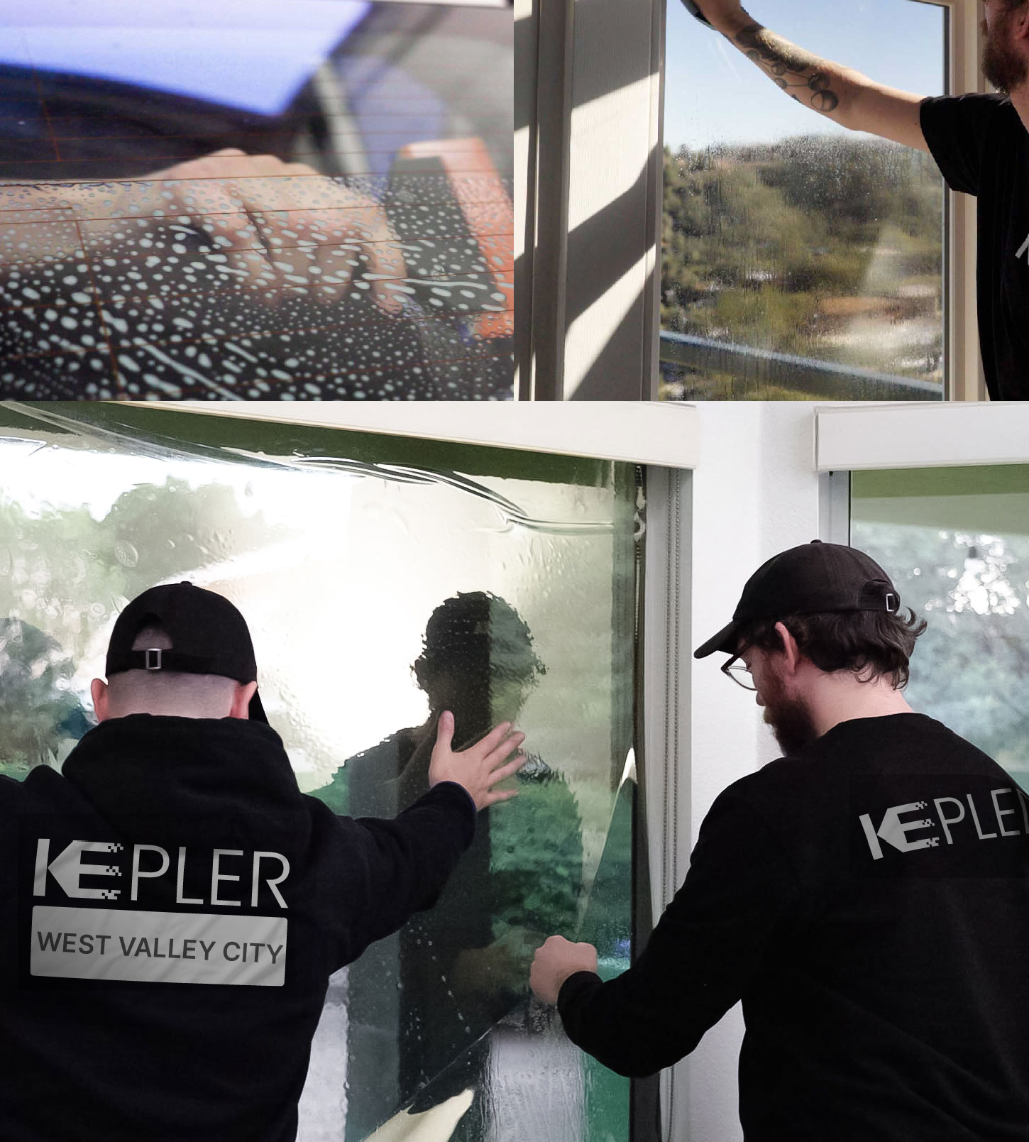 Expert Technician Applying Ceramic Window Tint to Home in West Valley City