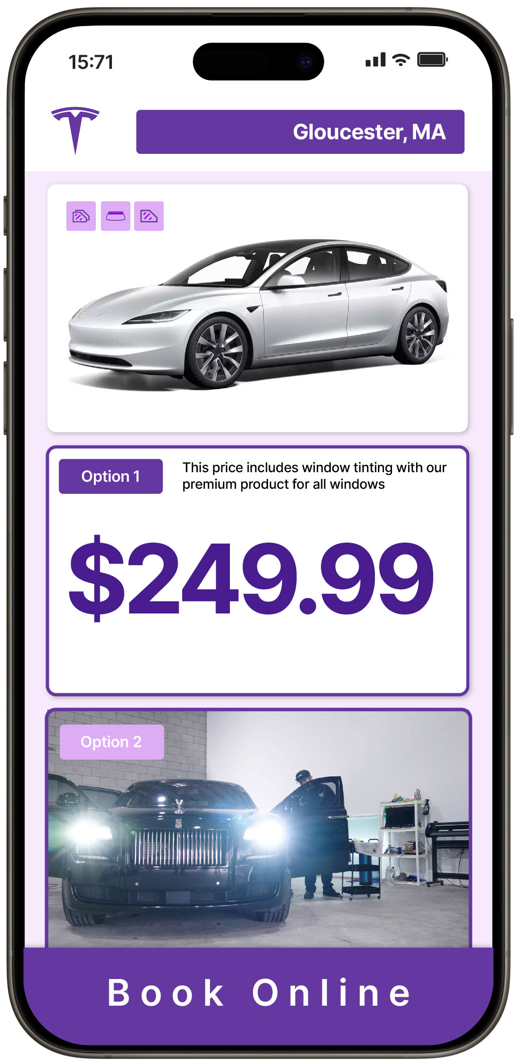 View Competitive Tesla Window Tinting Rates in Gloucester, Massachusetts
