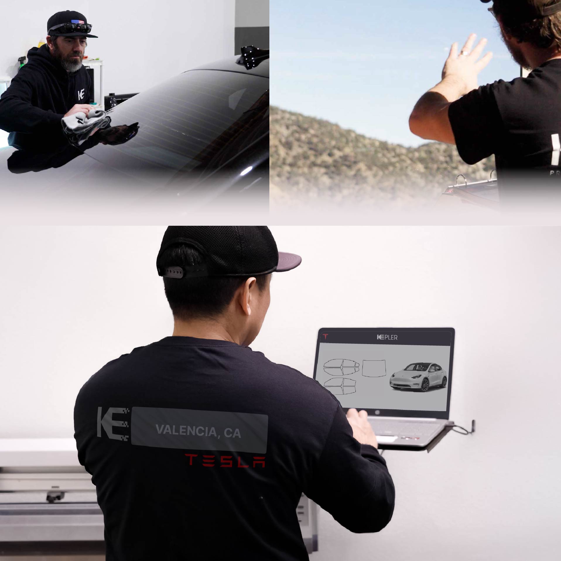 Kepler Technician Applying Advanced Window Tint to Tesla in Valencia