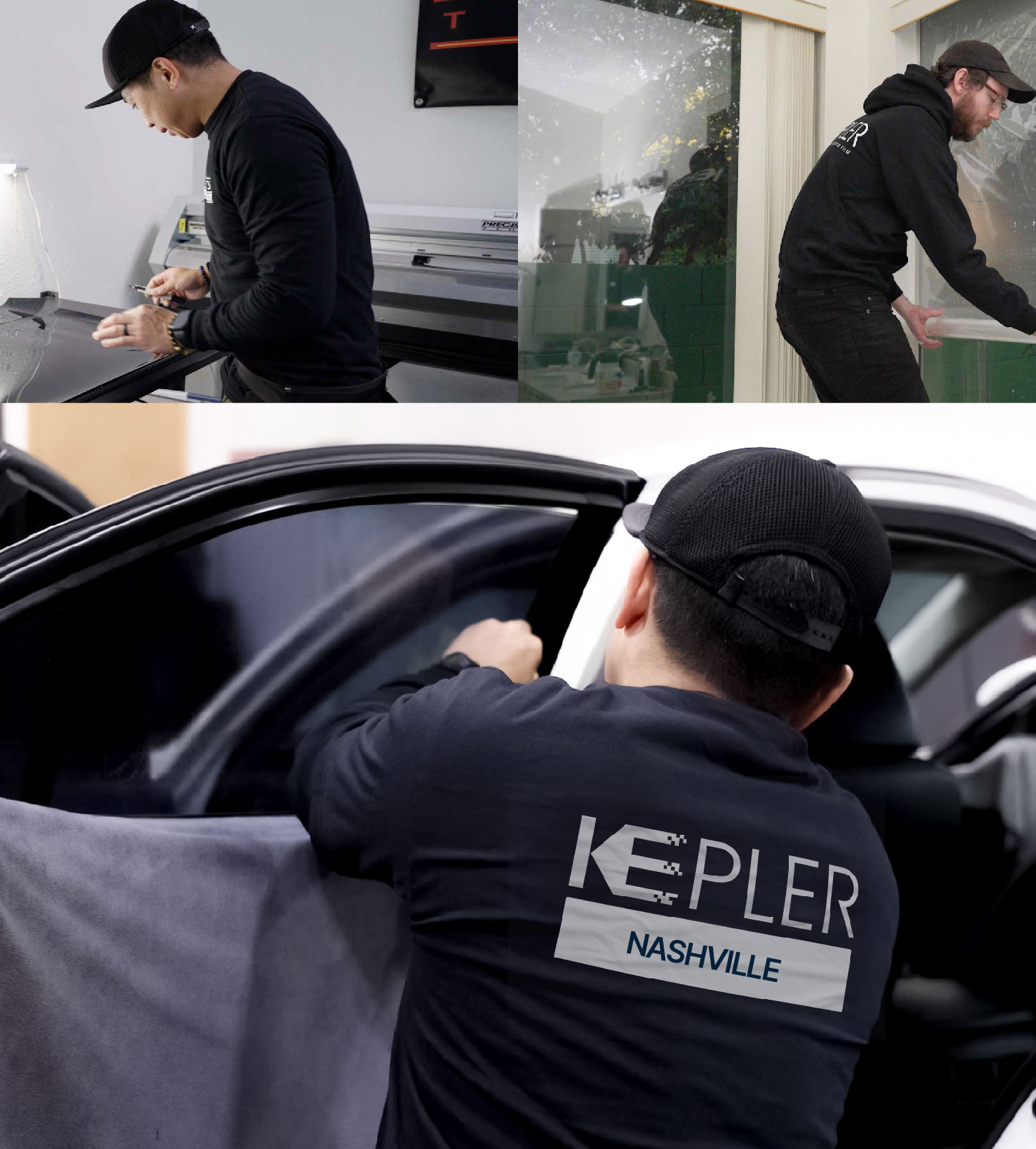 Automotive Window Tinting Expert Applying Film in Nashville, Tennessee