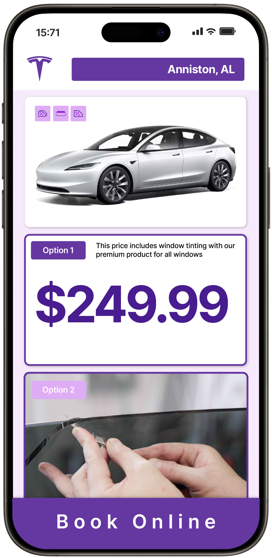 View Affordable Tesla Window Tinting Rates in Anniston, Alabama