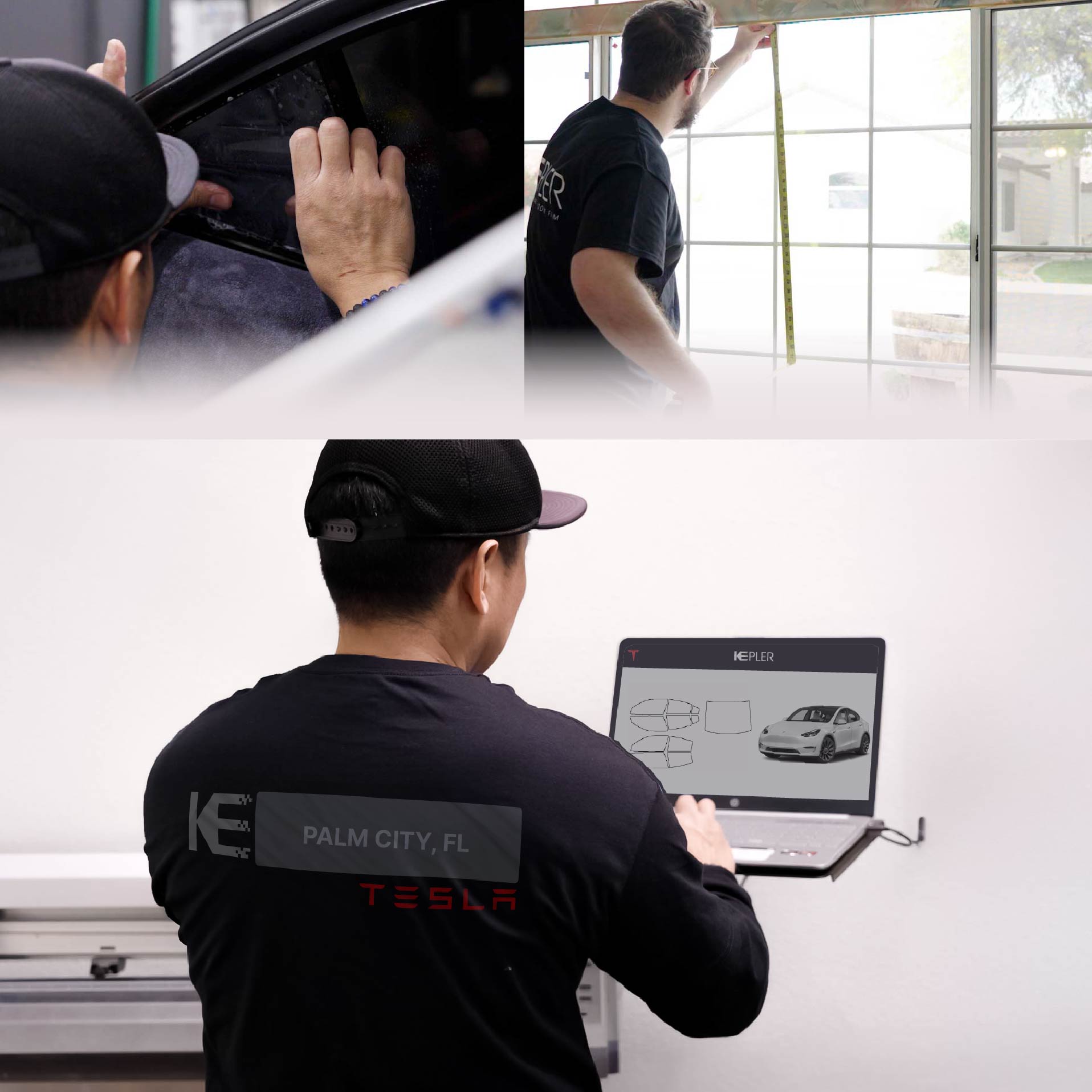 Kepler Technician Installing Ceramic Window Tint to Tesla in Palm City