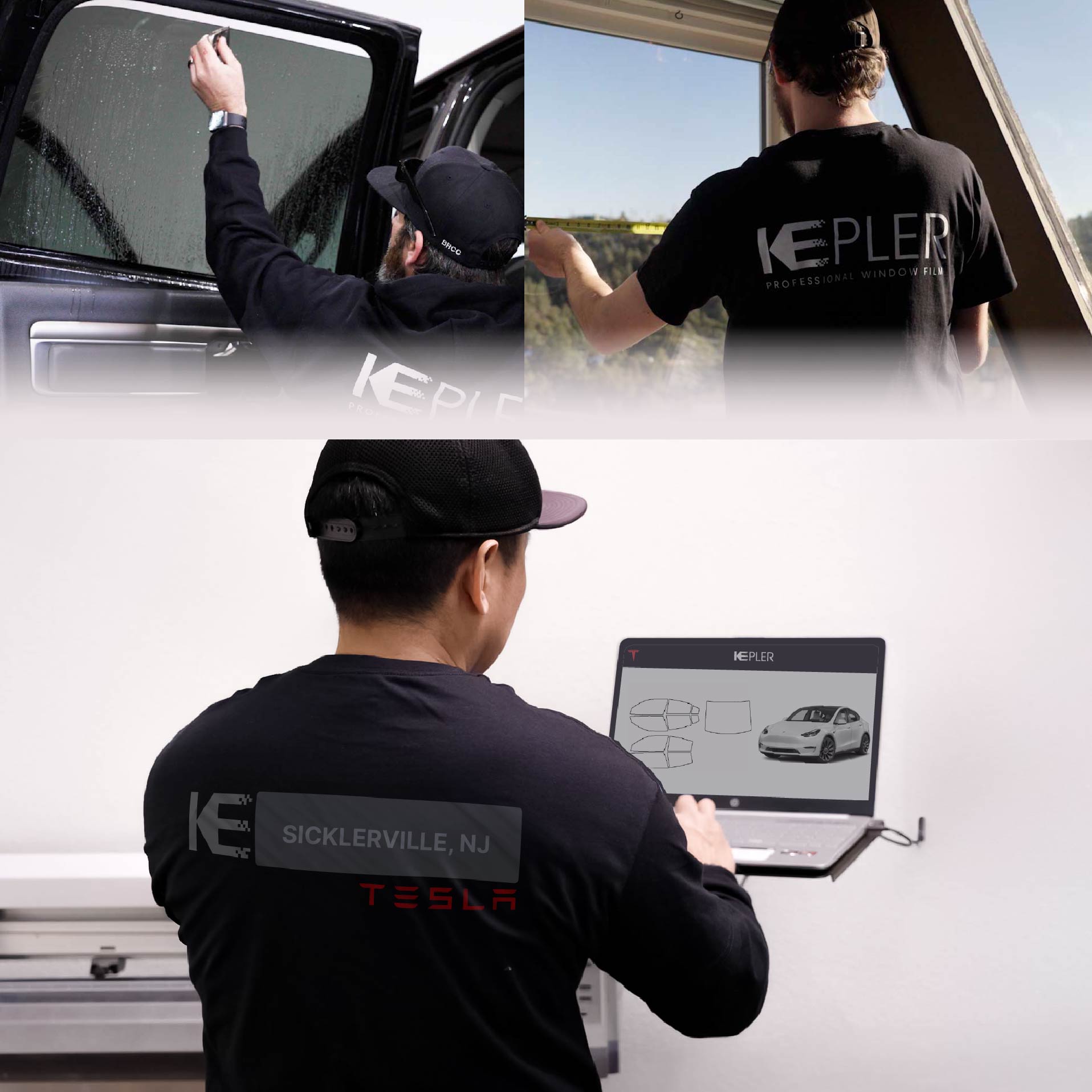 Kepler Technician Installing Advanced Window Tint to Tesla in Sicklerville