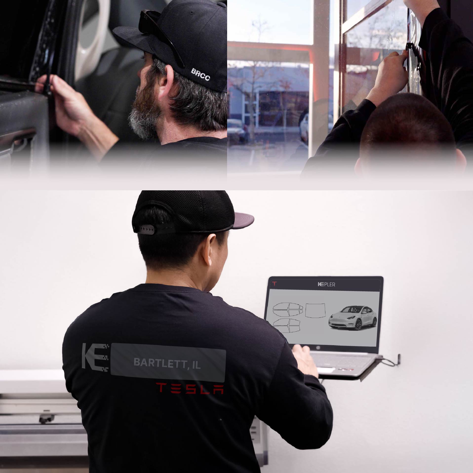 Kepler Technician Applying High-tech Window Tint to Tesla in Bartlett