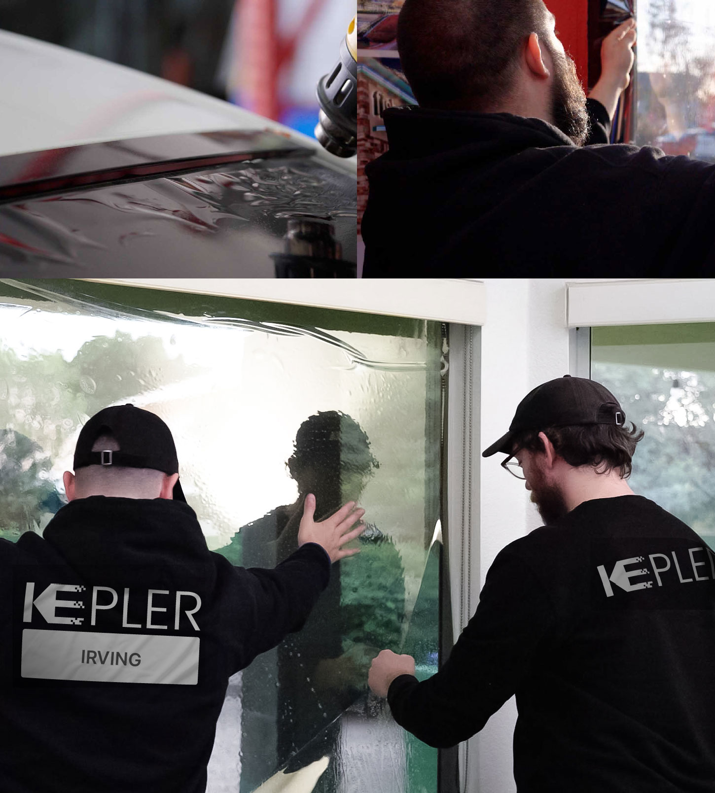 Expert Technician Applying Ceramic Window Tint to Home in Irving