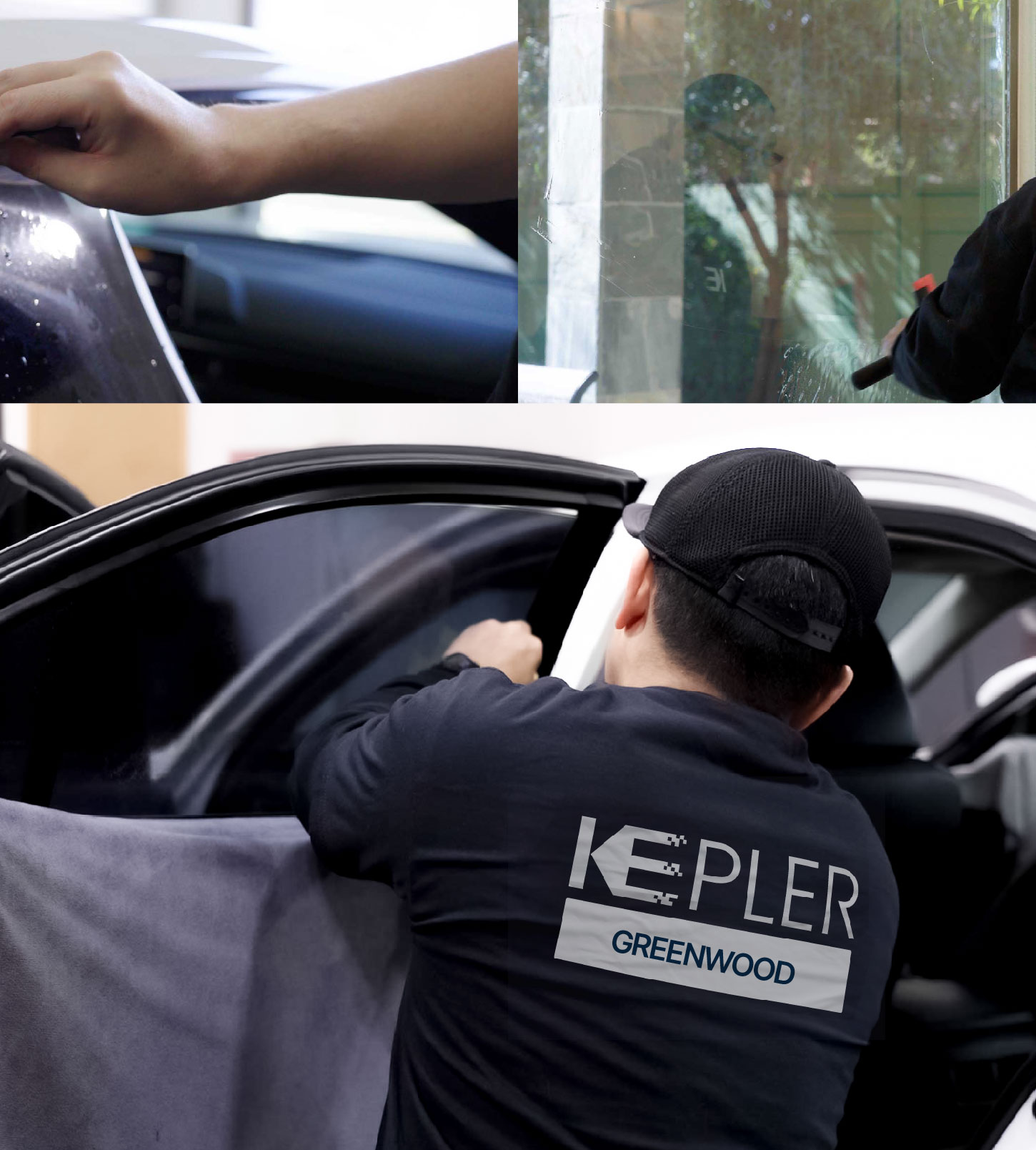 Automotive Window Tinting Expert Applying Film in Greenwood, South Carolina