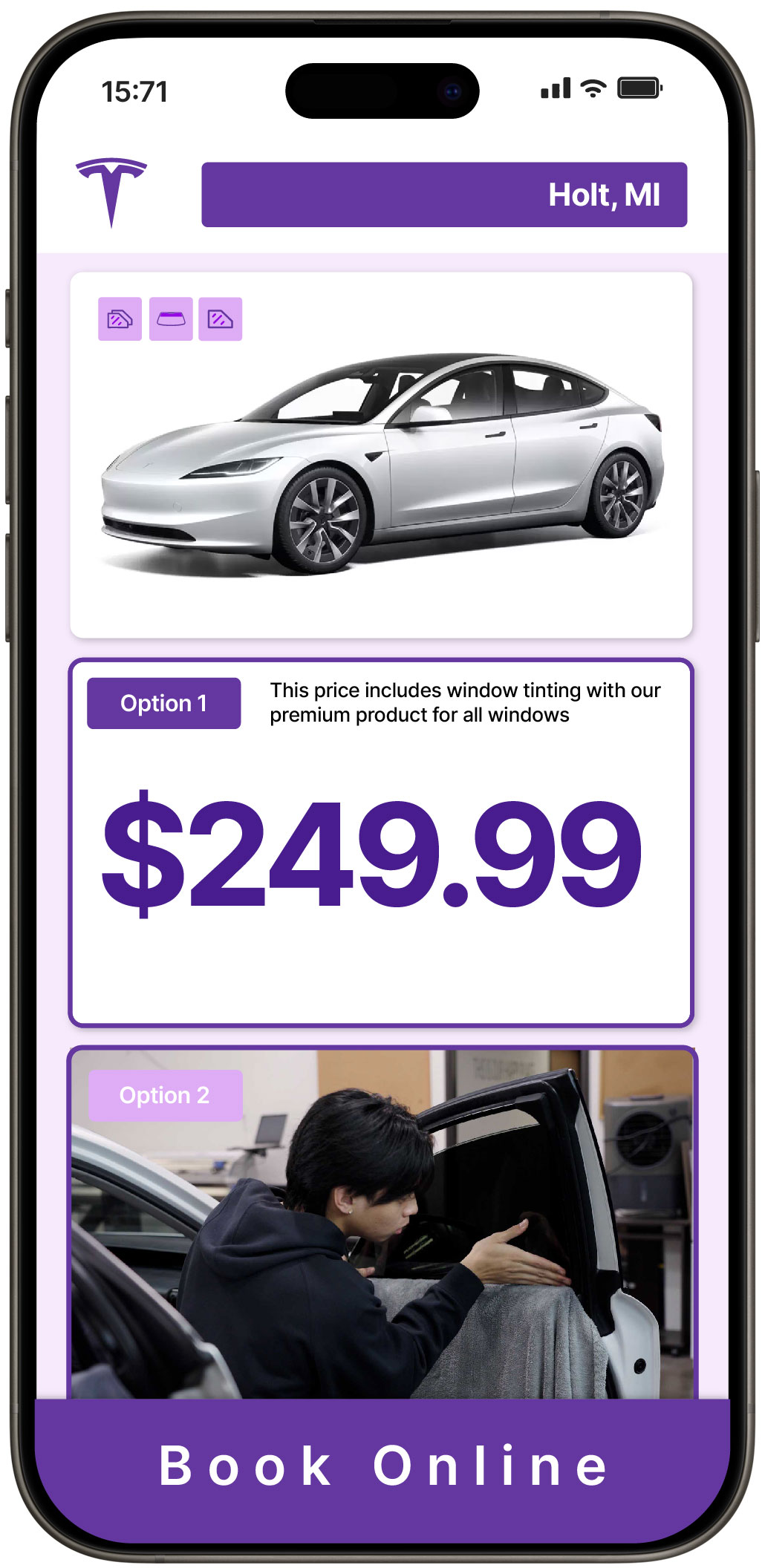 View Affordable Tesla Window Tinting Costs in Holt, Michigan