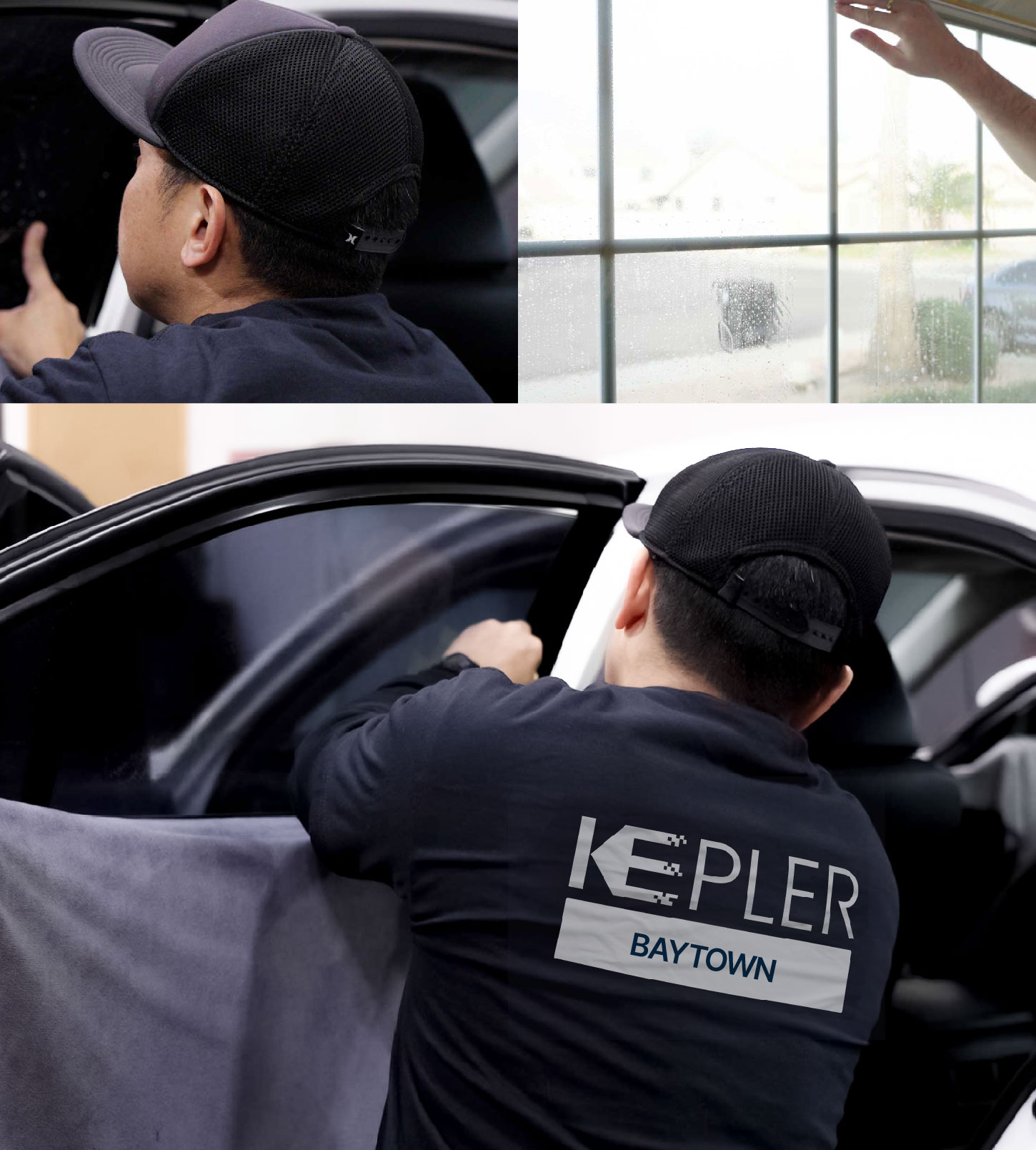 Automotive Window Tinting Expert Applying Film in Baytown, Texas