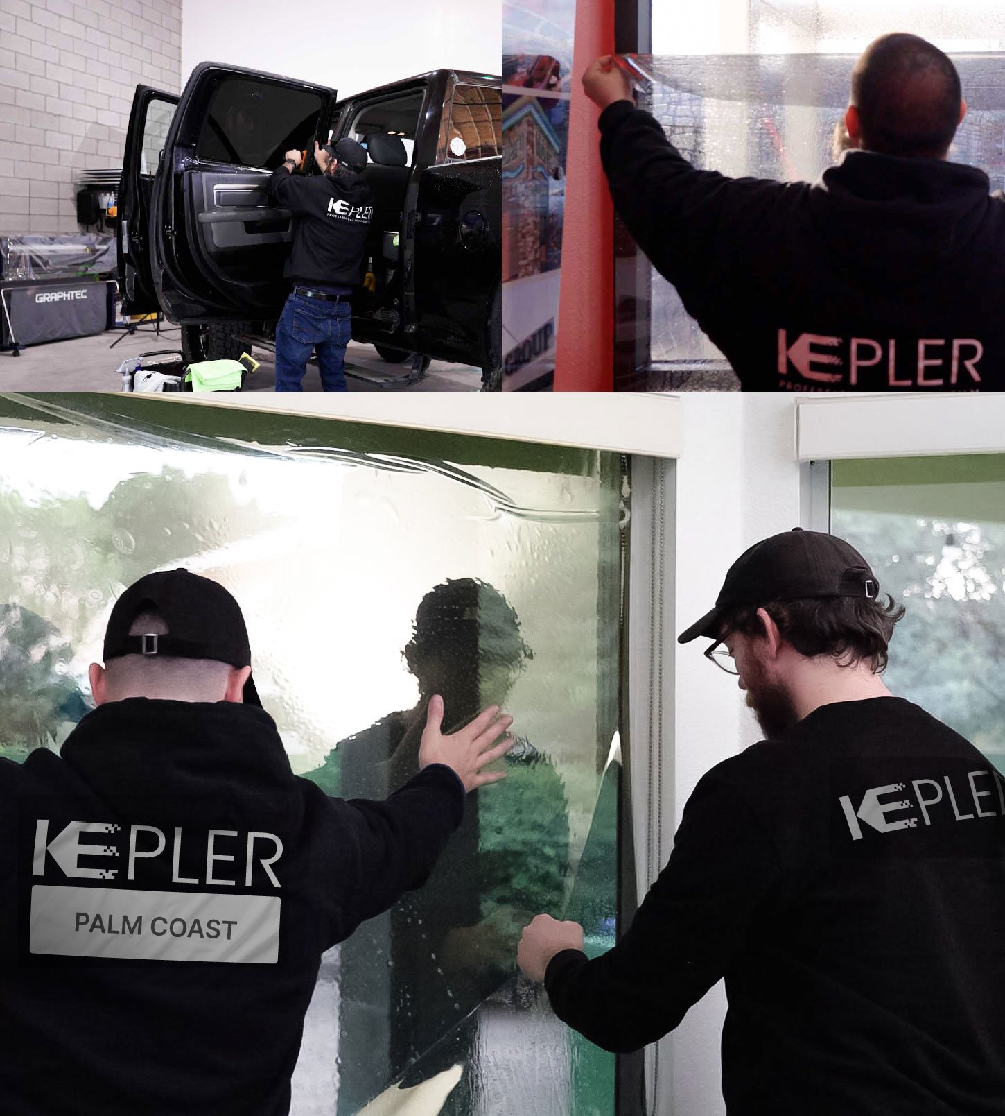 Expert Technician Applying Ceramic Window Tint to Home in Palm Coast
