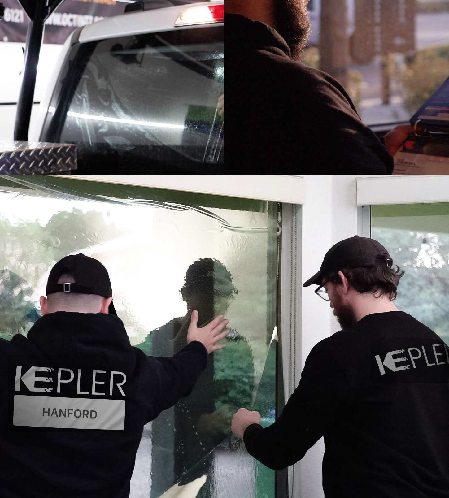 Expert Technician Fitting Advanced Window Tint to Home in Hanford