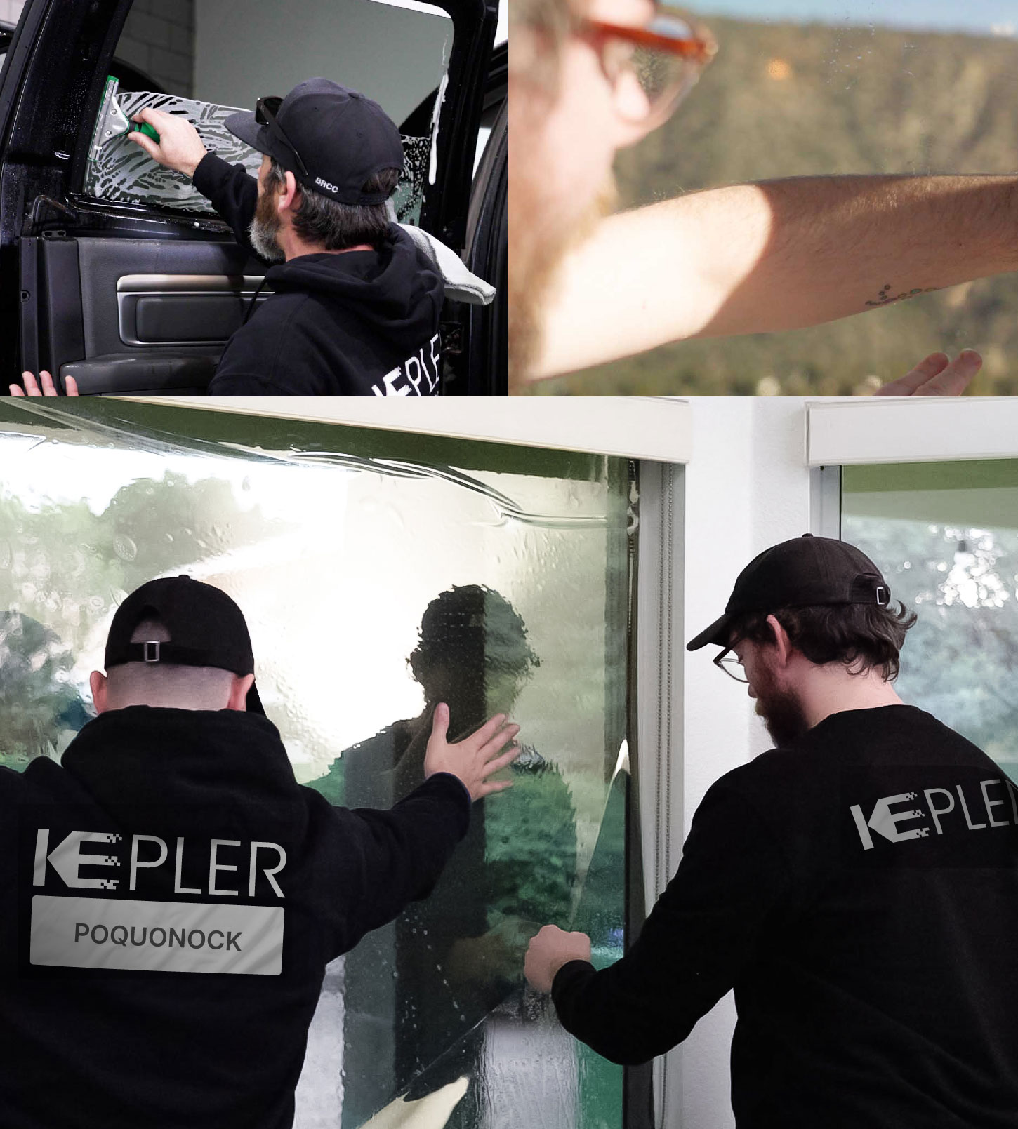 Expert Technician Applying Ceramic Window Tint to Home in Poquonock
