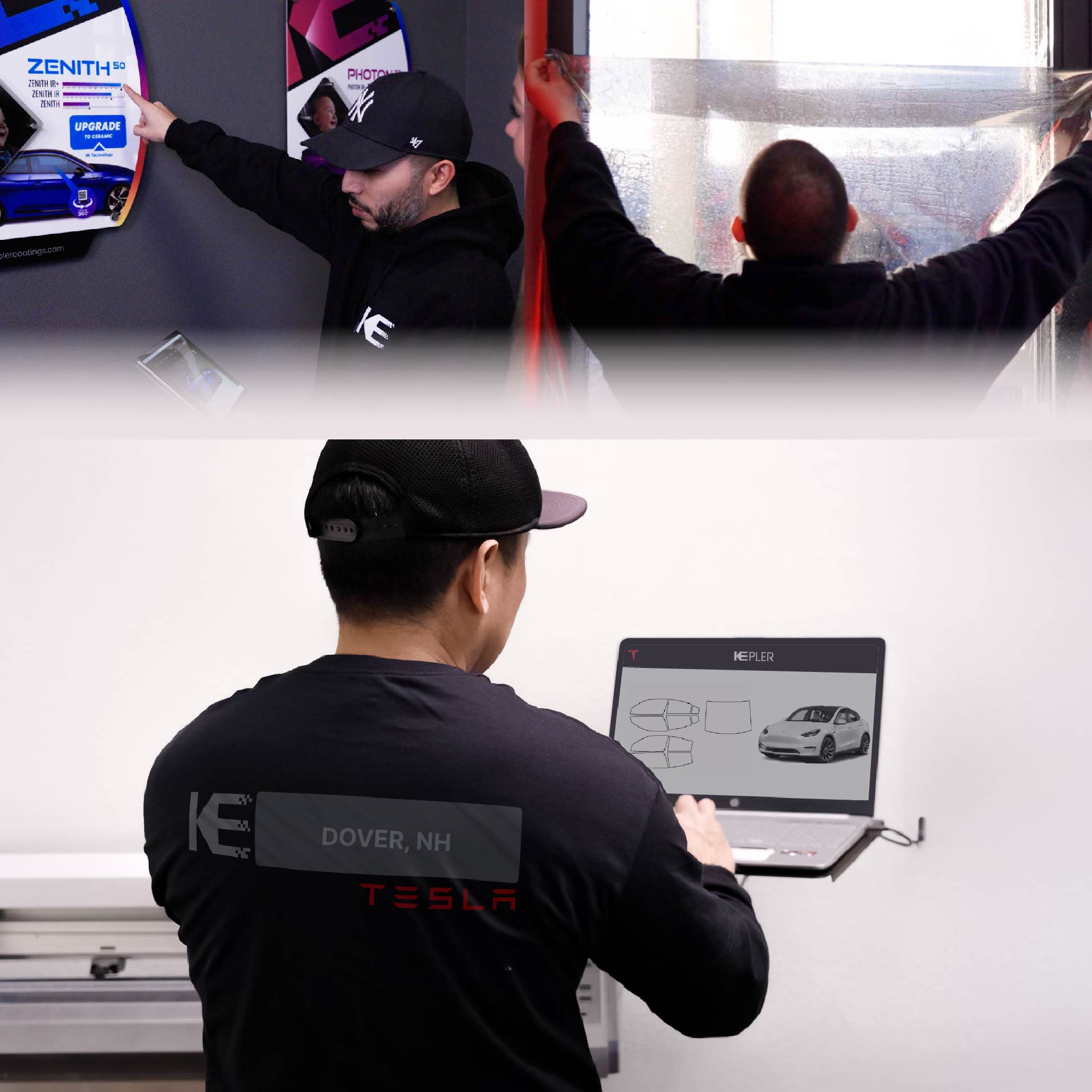 Expert Technician Applying Advanced Window Tint to Tesla in Dover