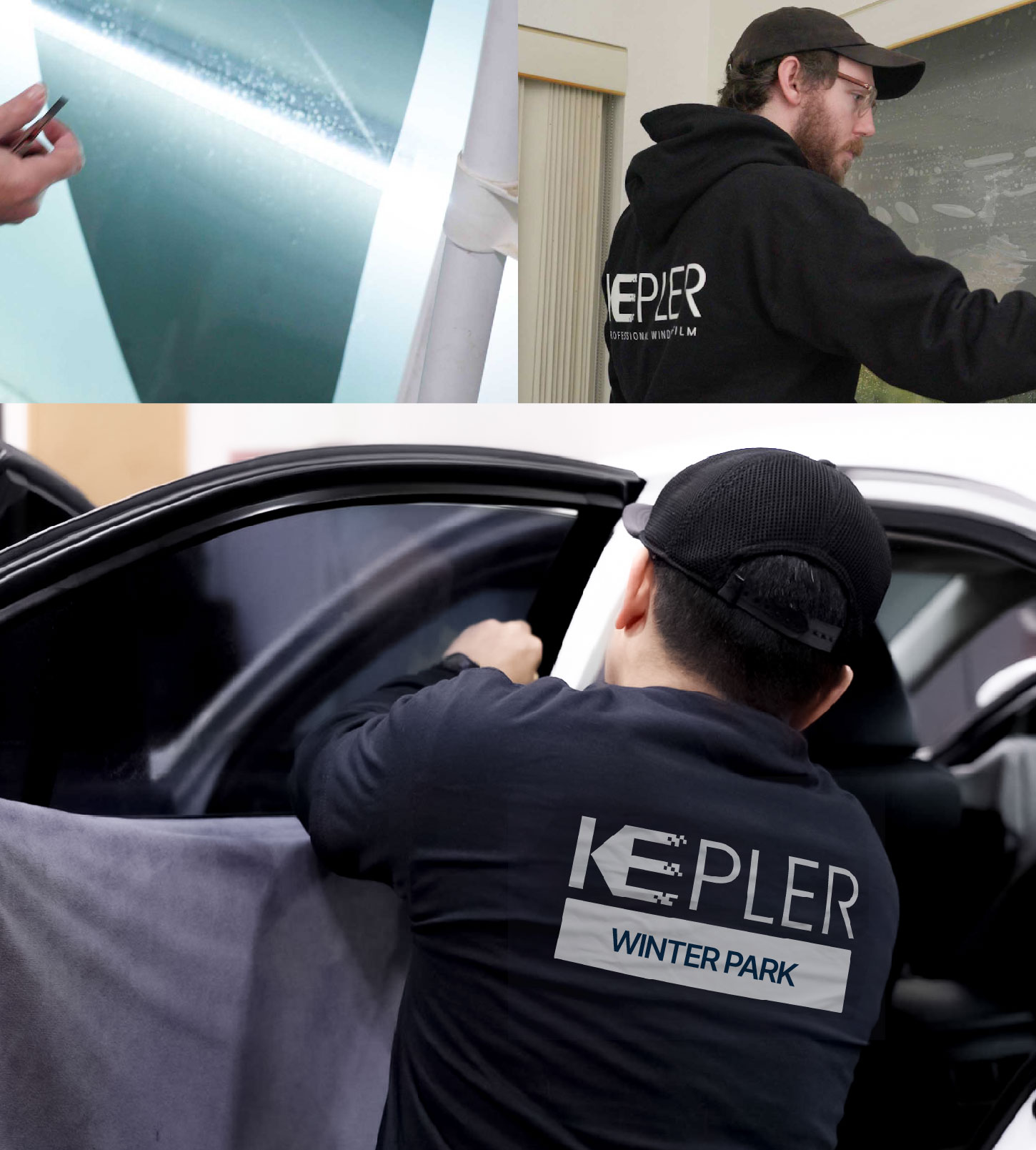 Automotive Window Tinting Expert Applying Film in Winter Park, Florida