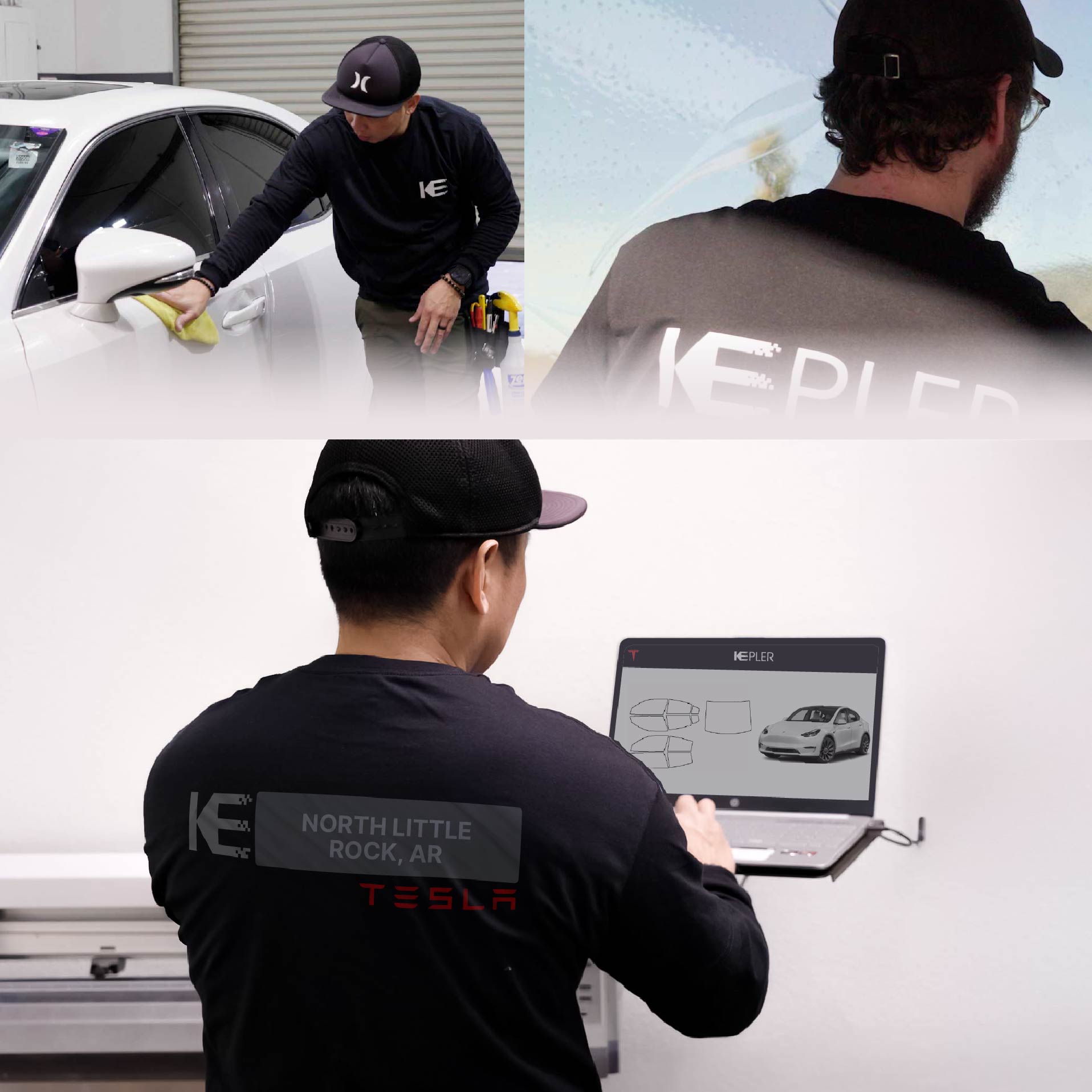 Expert Technician Applying Ceramic Window Tint to Tesla in North Little Rock
