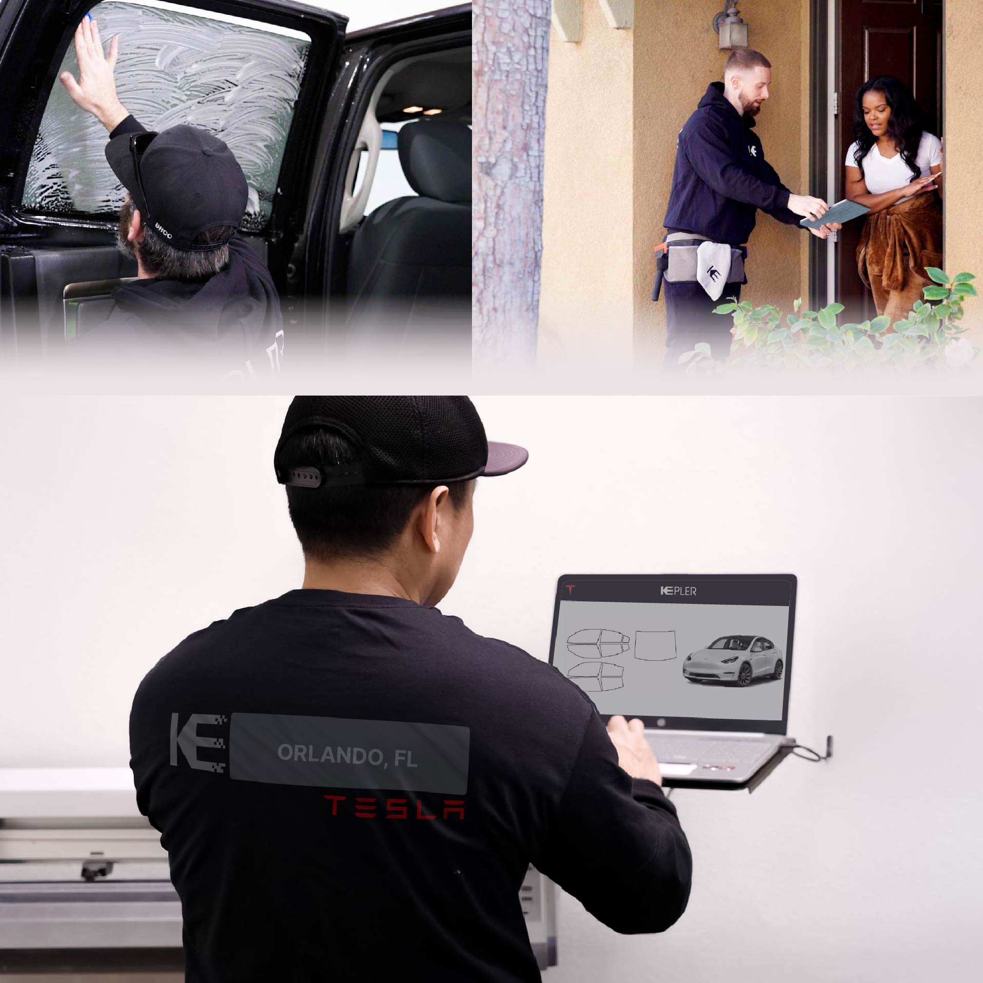Kepler Technician Applying High-tech Window Tint to Tesla in Orlando