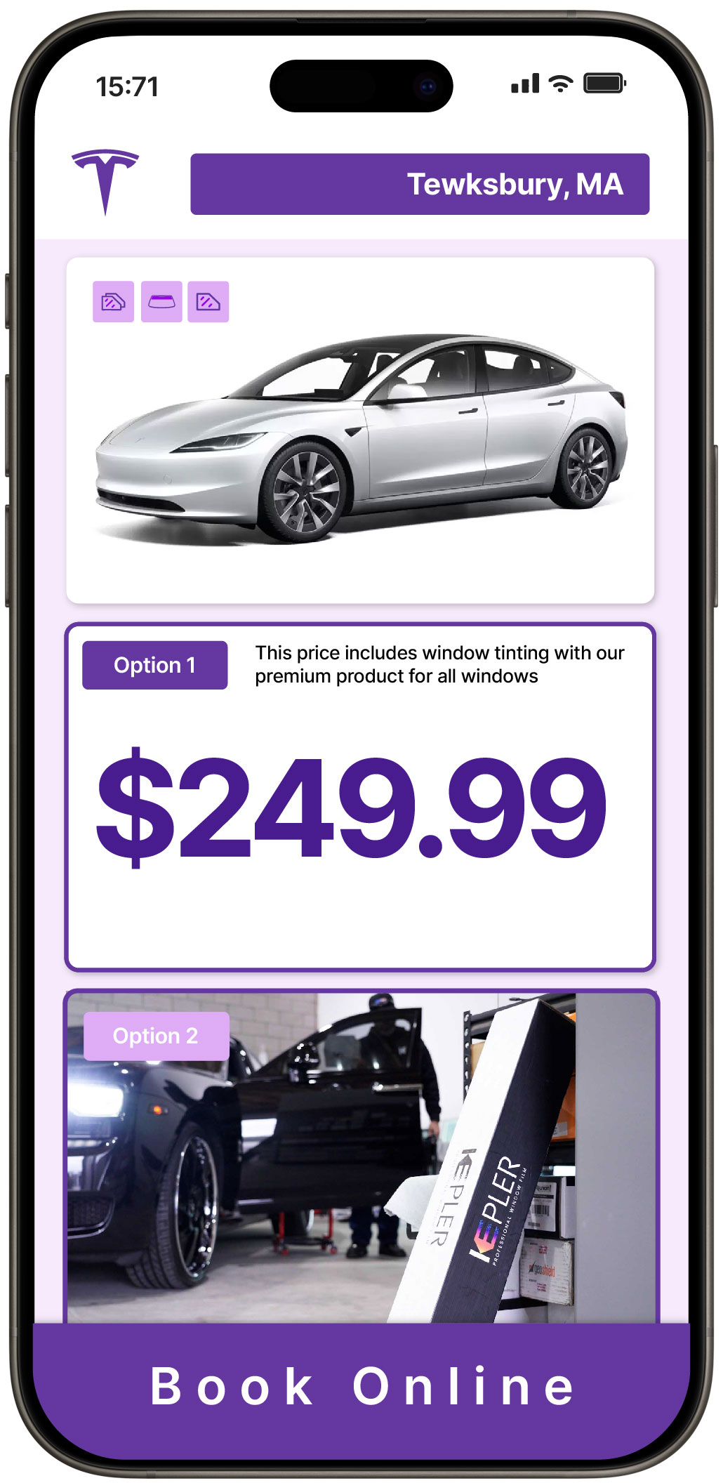 View Competitive Tesla Window Tinting Rates in Tewksbury, Massachusetts