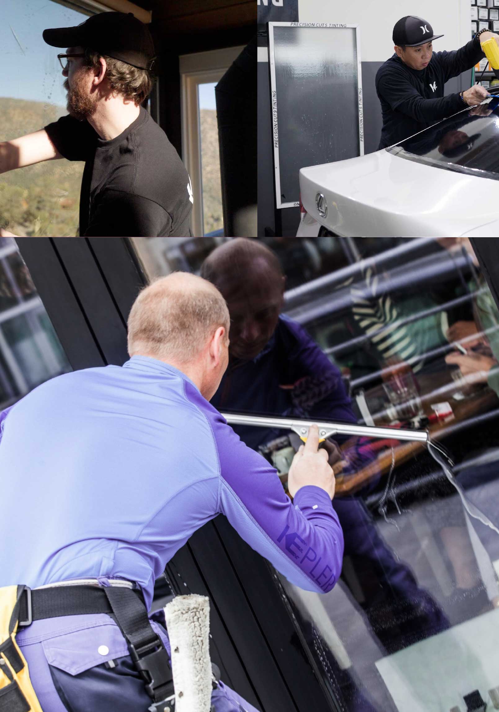 Kepler Professional Applying Anti-Graffiti Window Film to a Watsonville Shop Front
