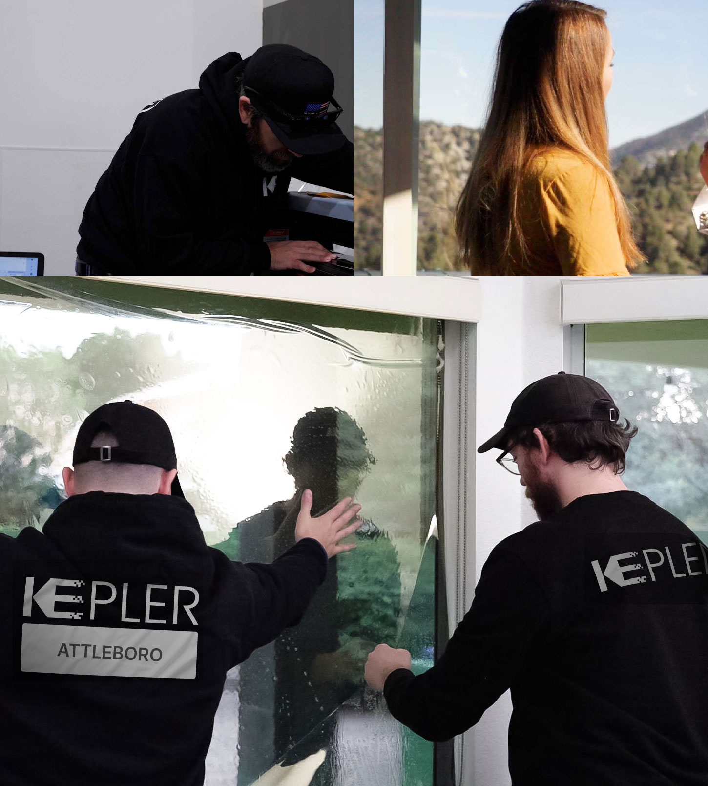 Expert Technician Applying Ceramic Window Tint to Home in Attleboro