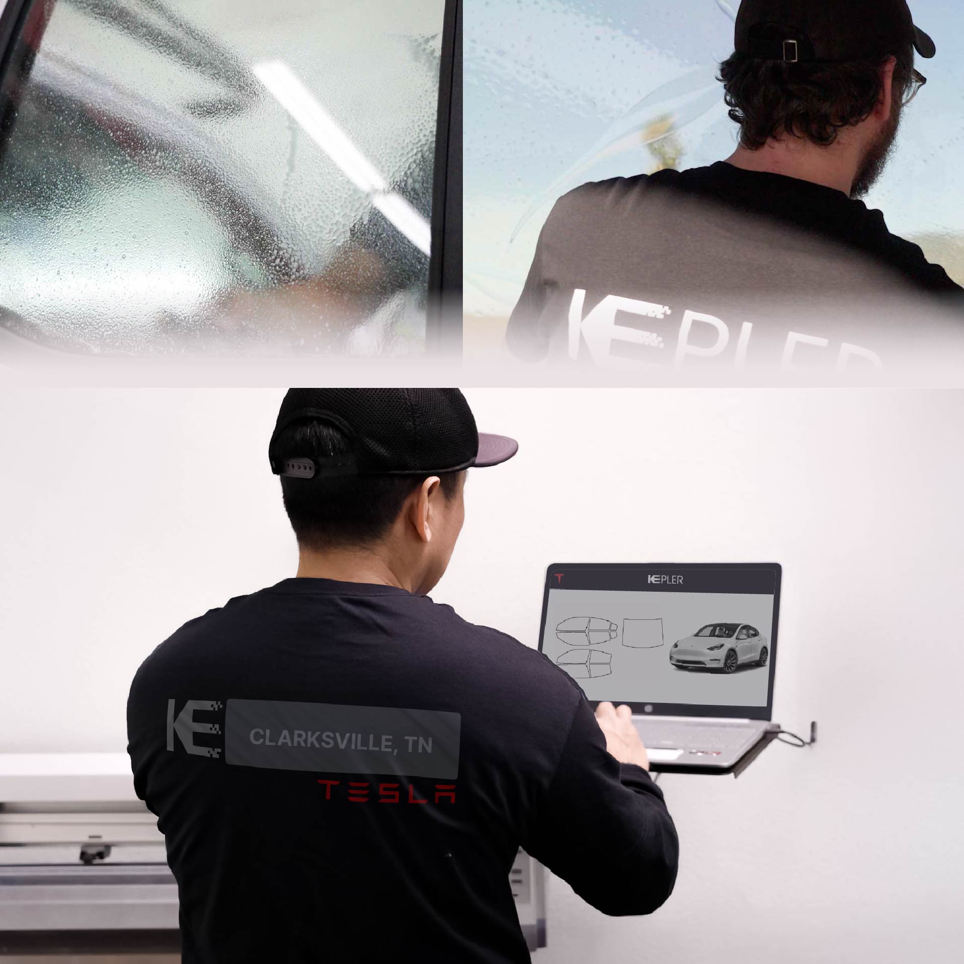Kepler Technician Installing High-tech Window Tint to Tesla in Clarksville