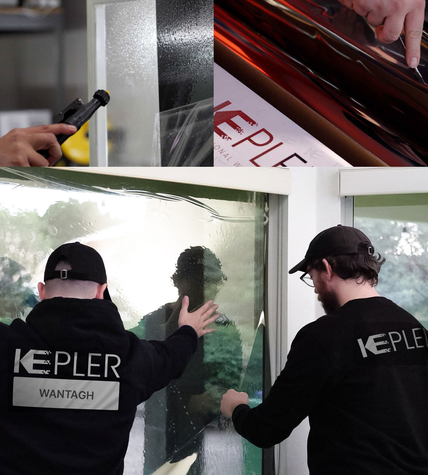 Expert Technician Fitting Ceramic Window Tint to Home in Wantagh
