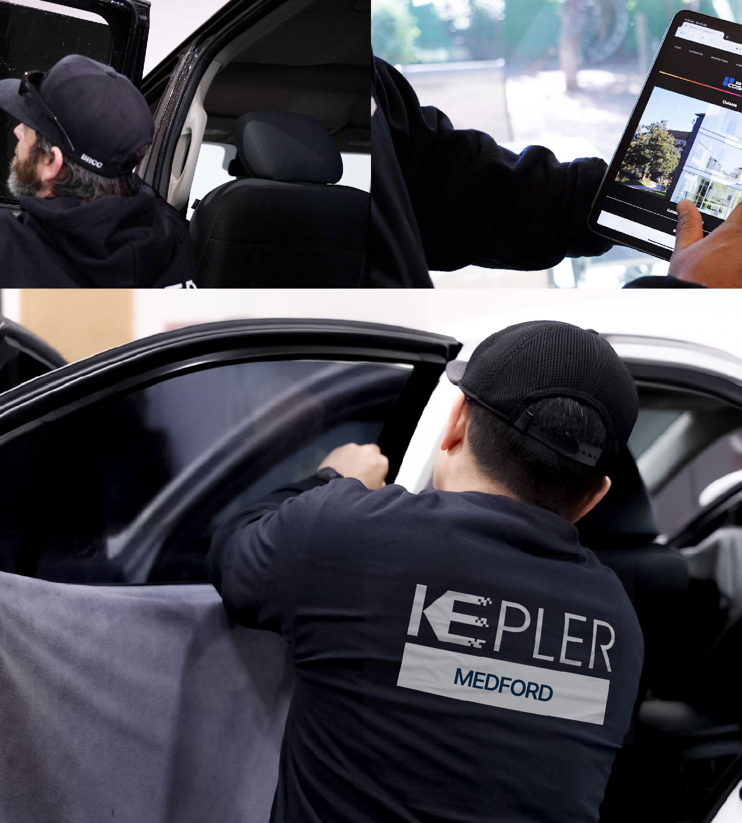 Automotive Window Tinting Expert Applying Film in Medford, Oregon