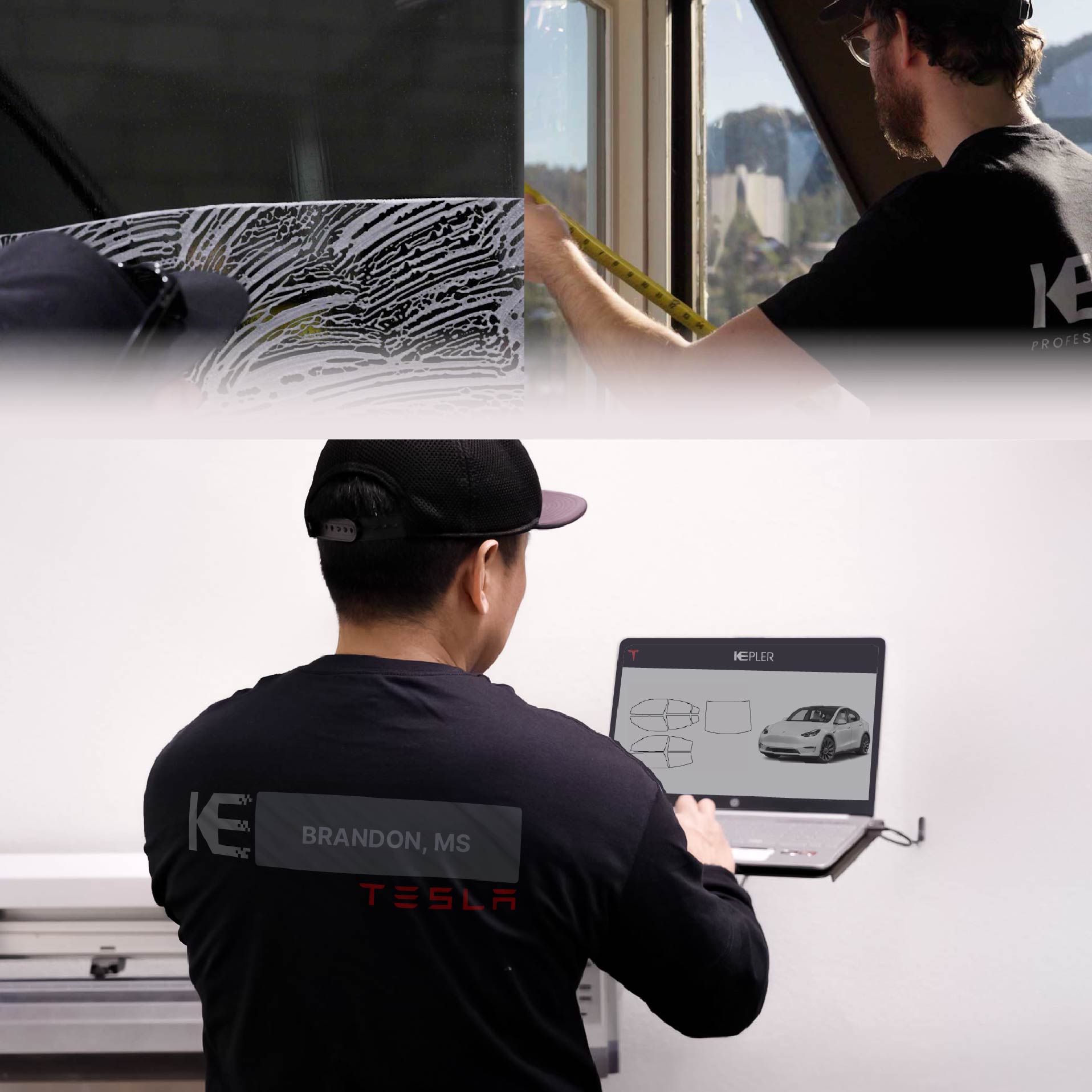 Kepler Technician Applying Advanced Window Tint to Tesla in Brandon
