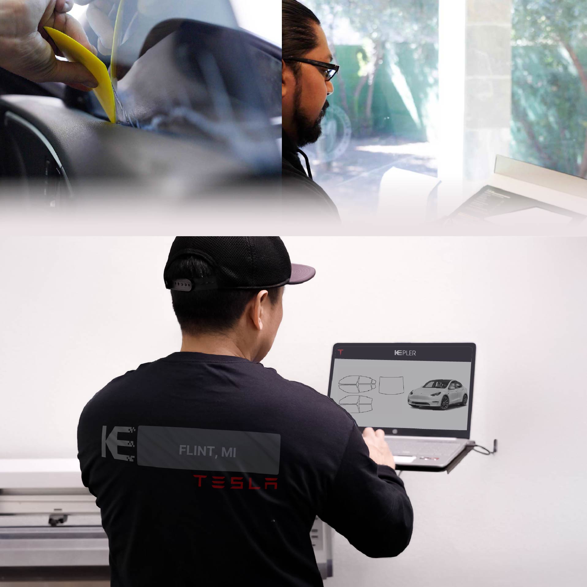 Kepler Technician Fitting High-tech Window Tint to Tesla in Flint