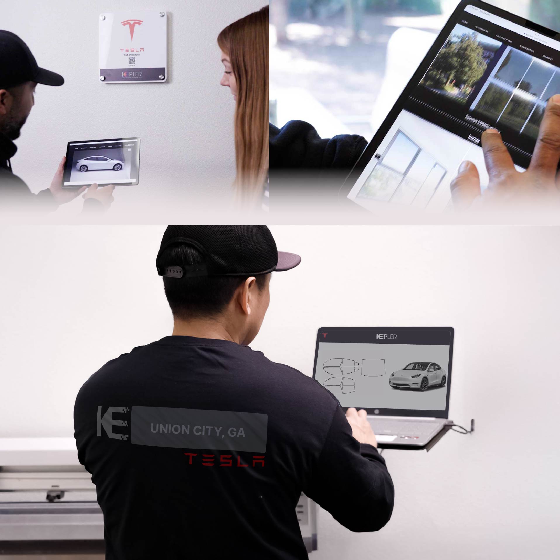 Expert Technician Installing High-tech Window Tint to Tesla in Union City