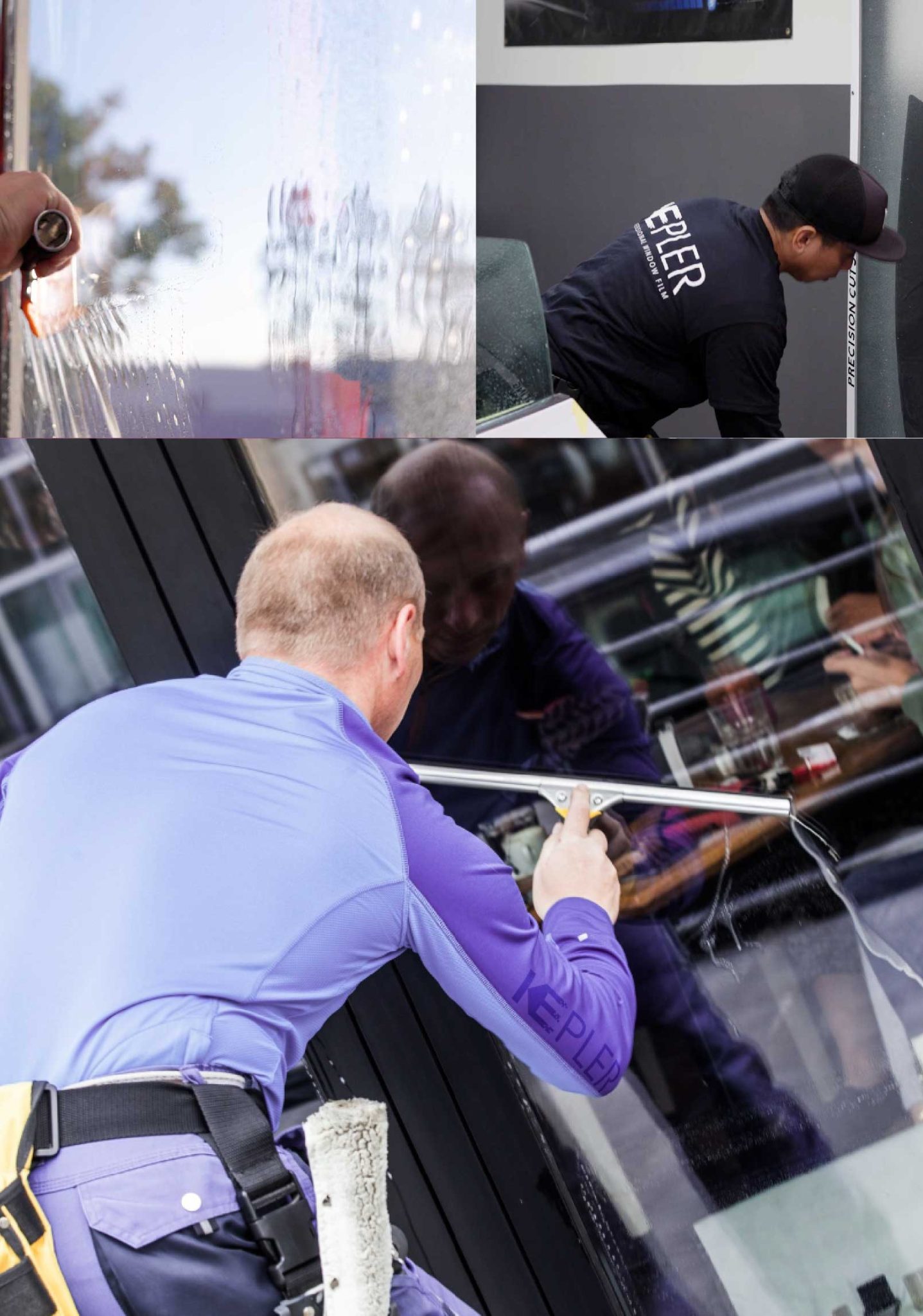 Kepler Skilled Applying Anti-Graffiti Window Film to a Kāne‘ohe Shop Front