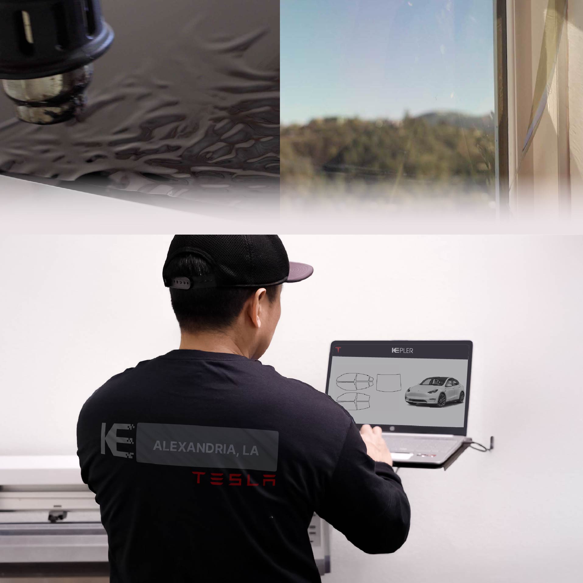 Kepler Technician Fitting High-tech Window Tint to Tesla in Alexandria