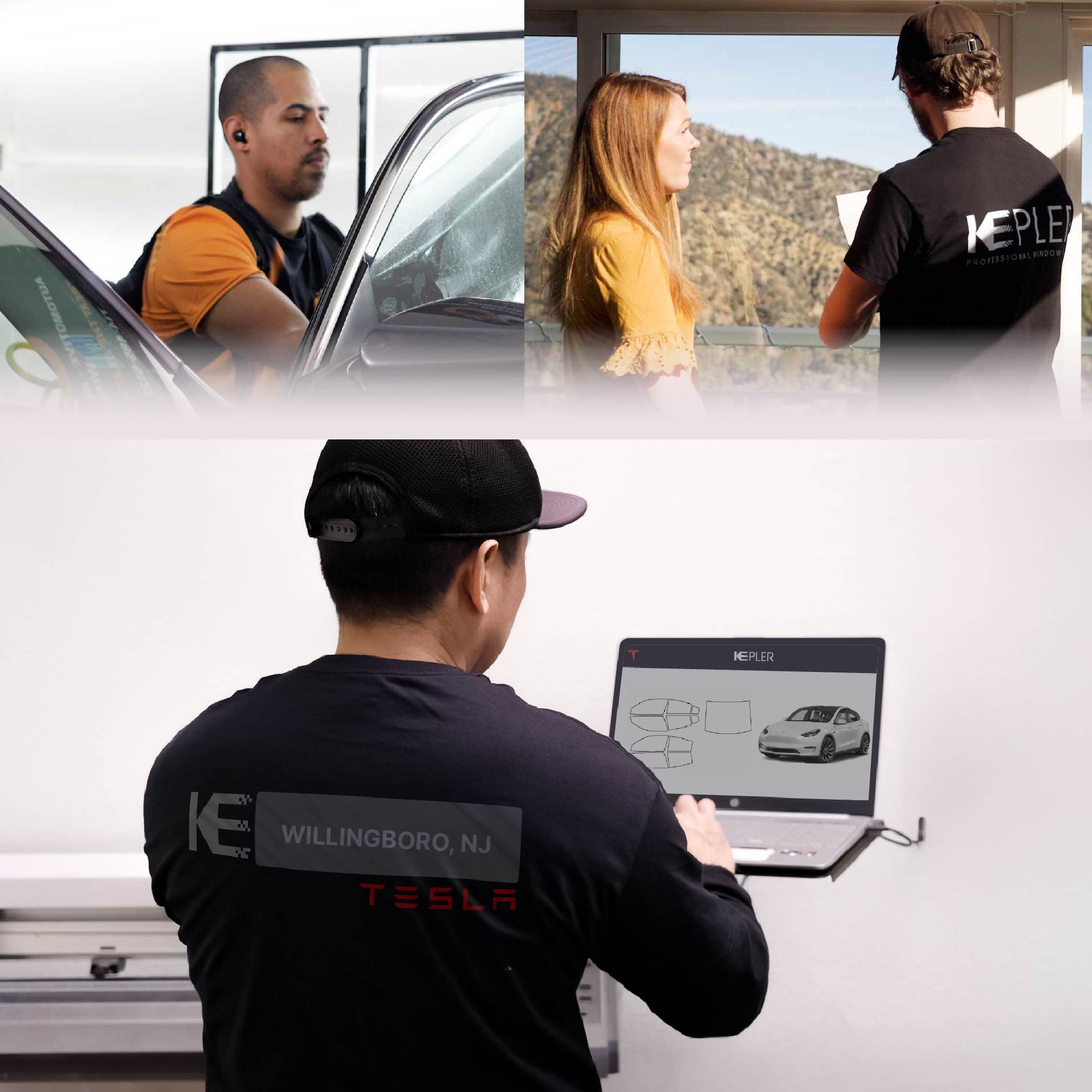Expert Technician Fitting Advanced Window Tint to Tesla in Willingboro