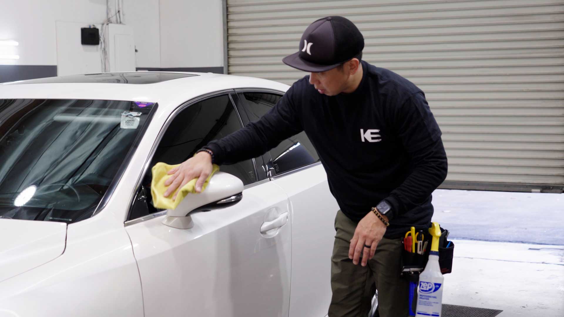 Expert Tesla Glass Tinting being cleaned after tinting in Agoura Hills