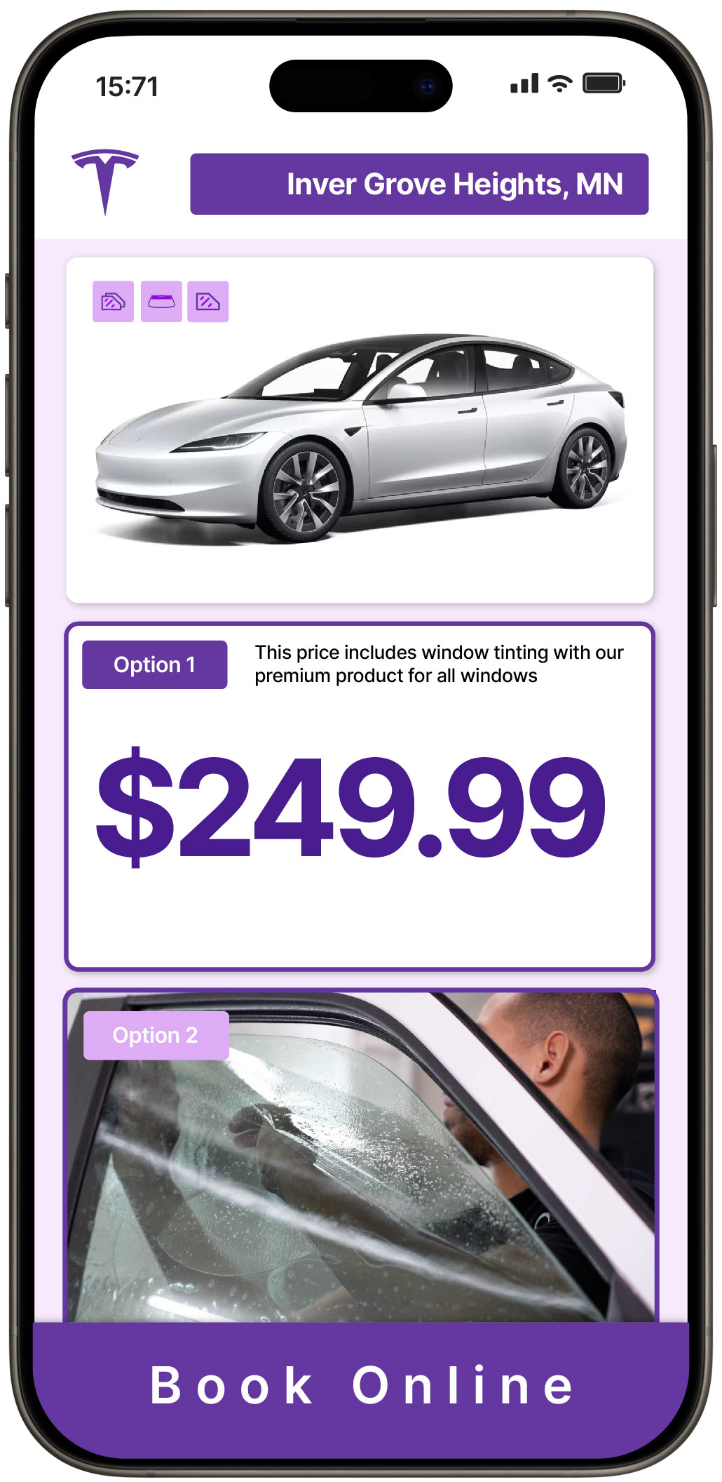 View Competitive Tesla Window Tinting Rates in Inver Grove Heights, Minnesota