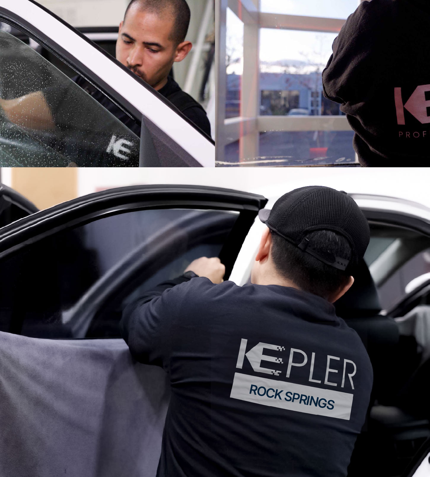 Automotive Window Tinting Expert Applying Film in Rock Springs, Wyoming