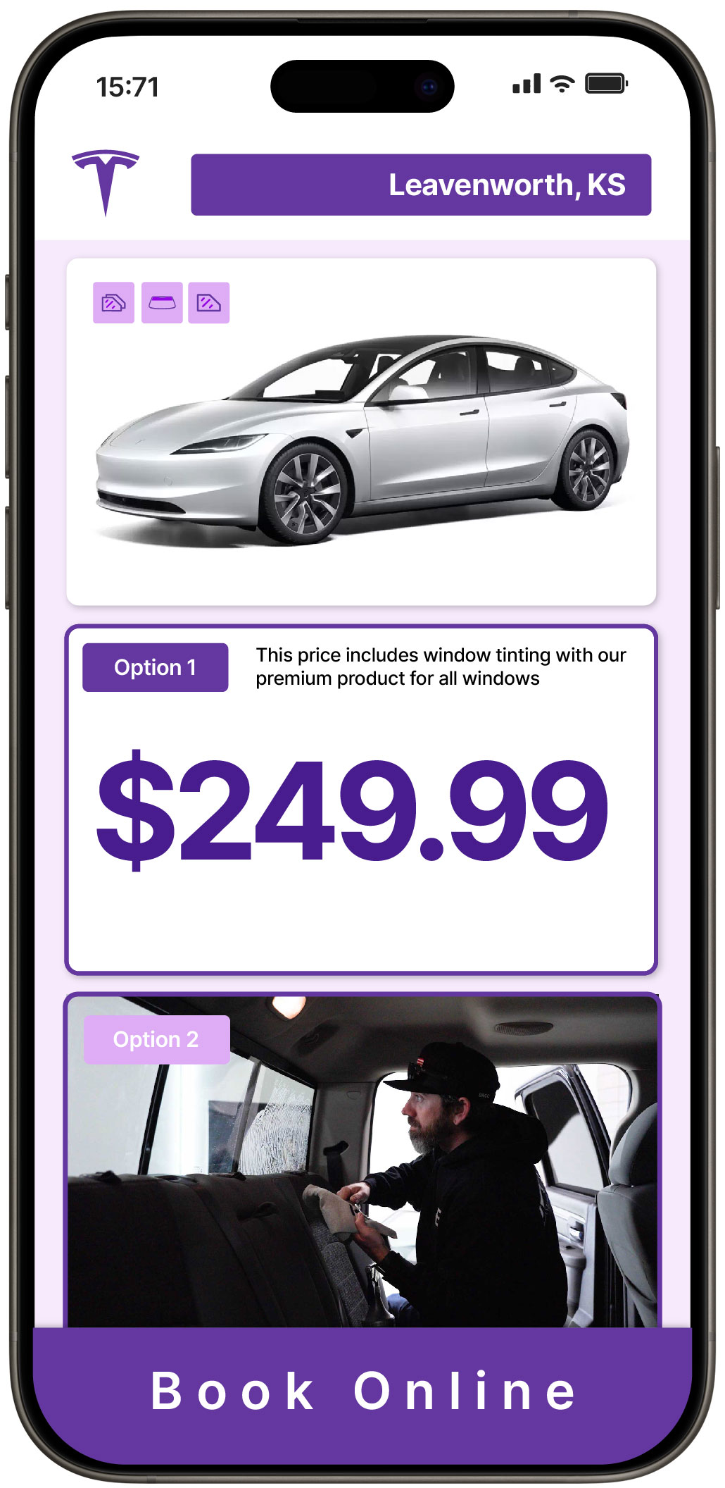 View Competitive Tesla Window Tinting Costs in Leavenworth, Kansas