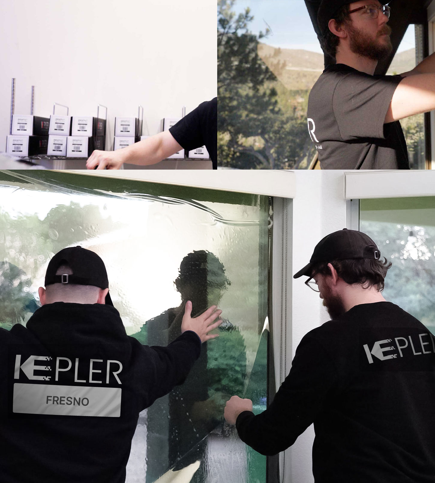 Kepler Technician Installing Advanced Window Tint to Home in Fresno