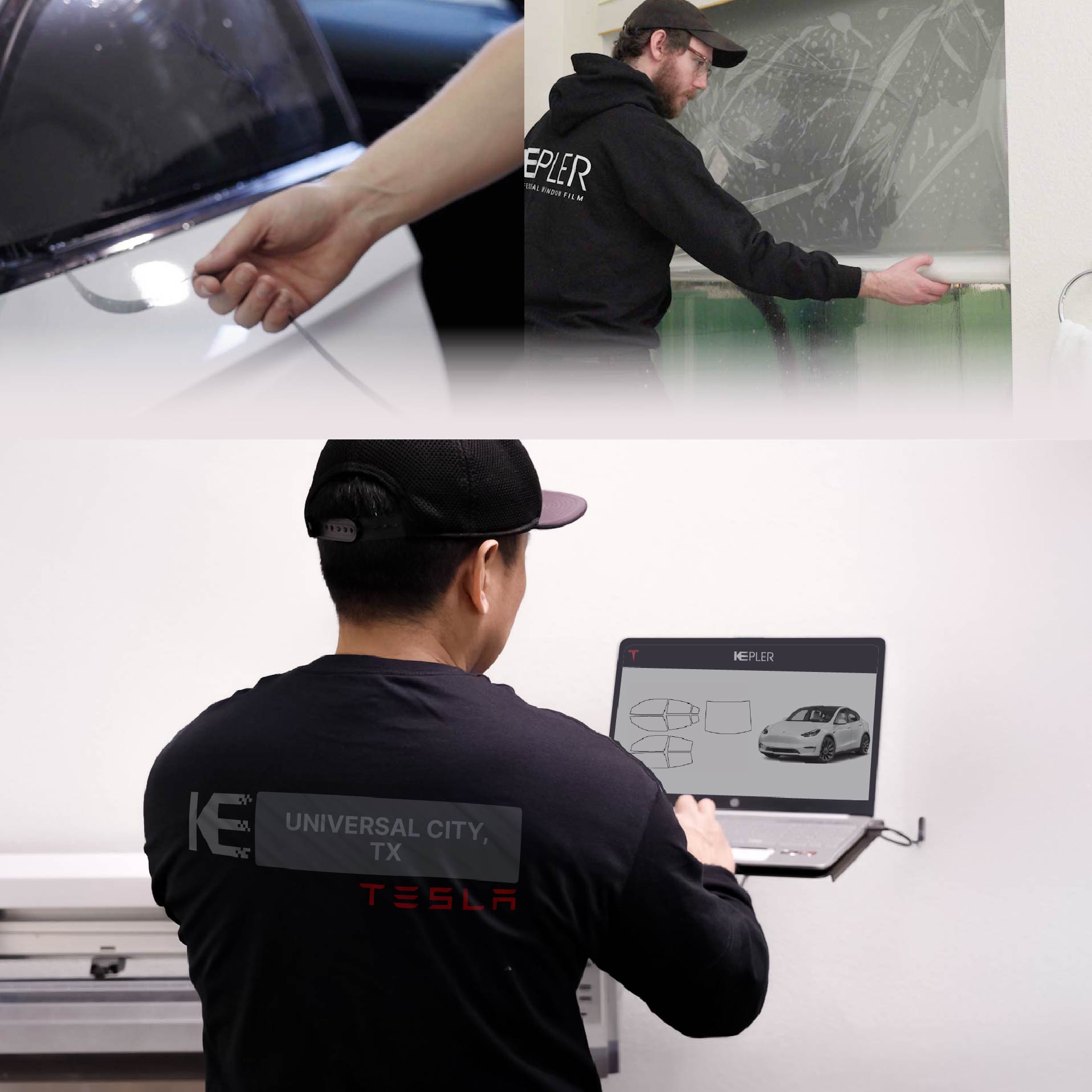 Kepler Technician Applying High-tech Window Tint to Tesla in Universal City