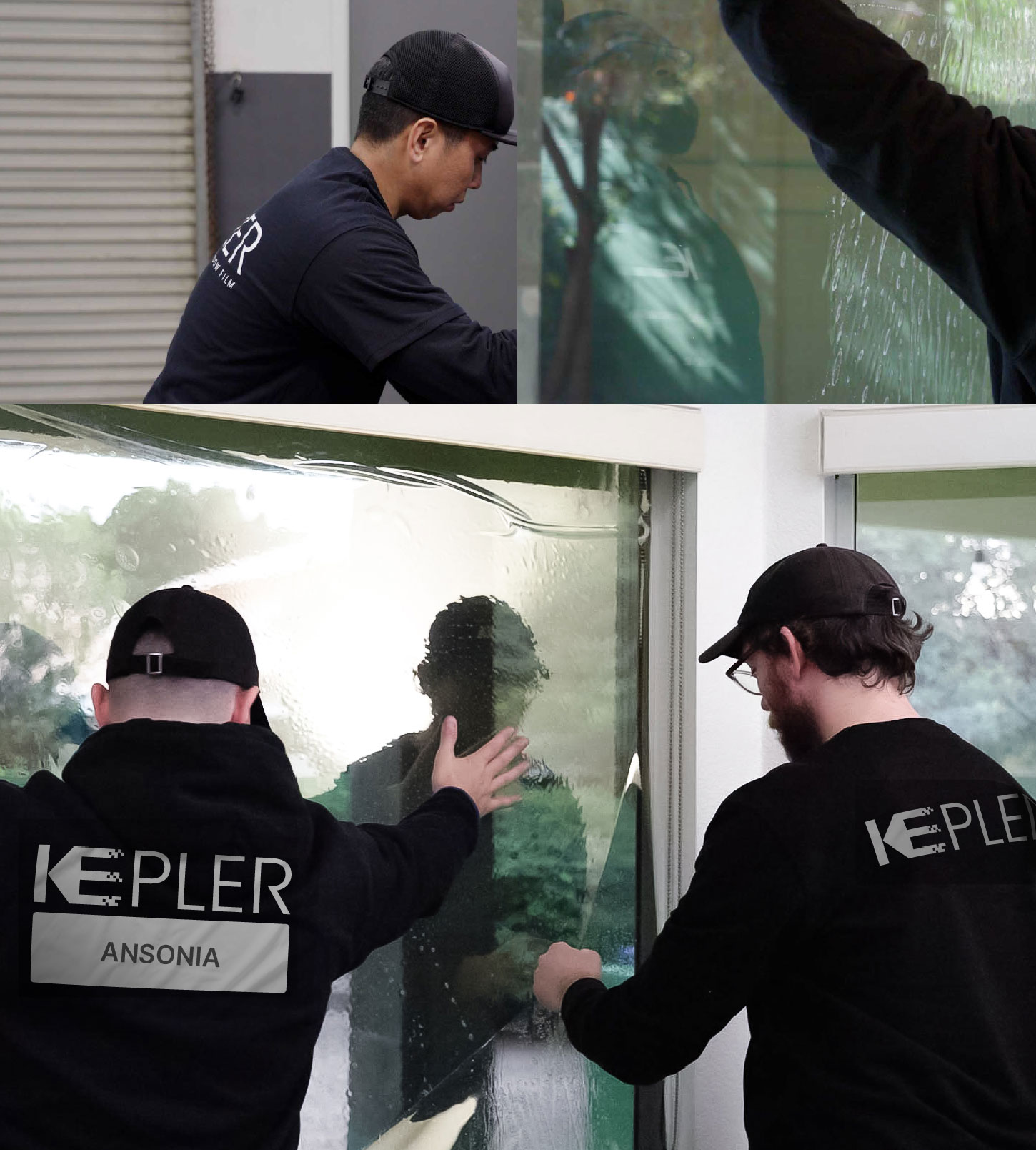 Expert Technician Fitting Advanced Window Tint to Home in Ansonia